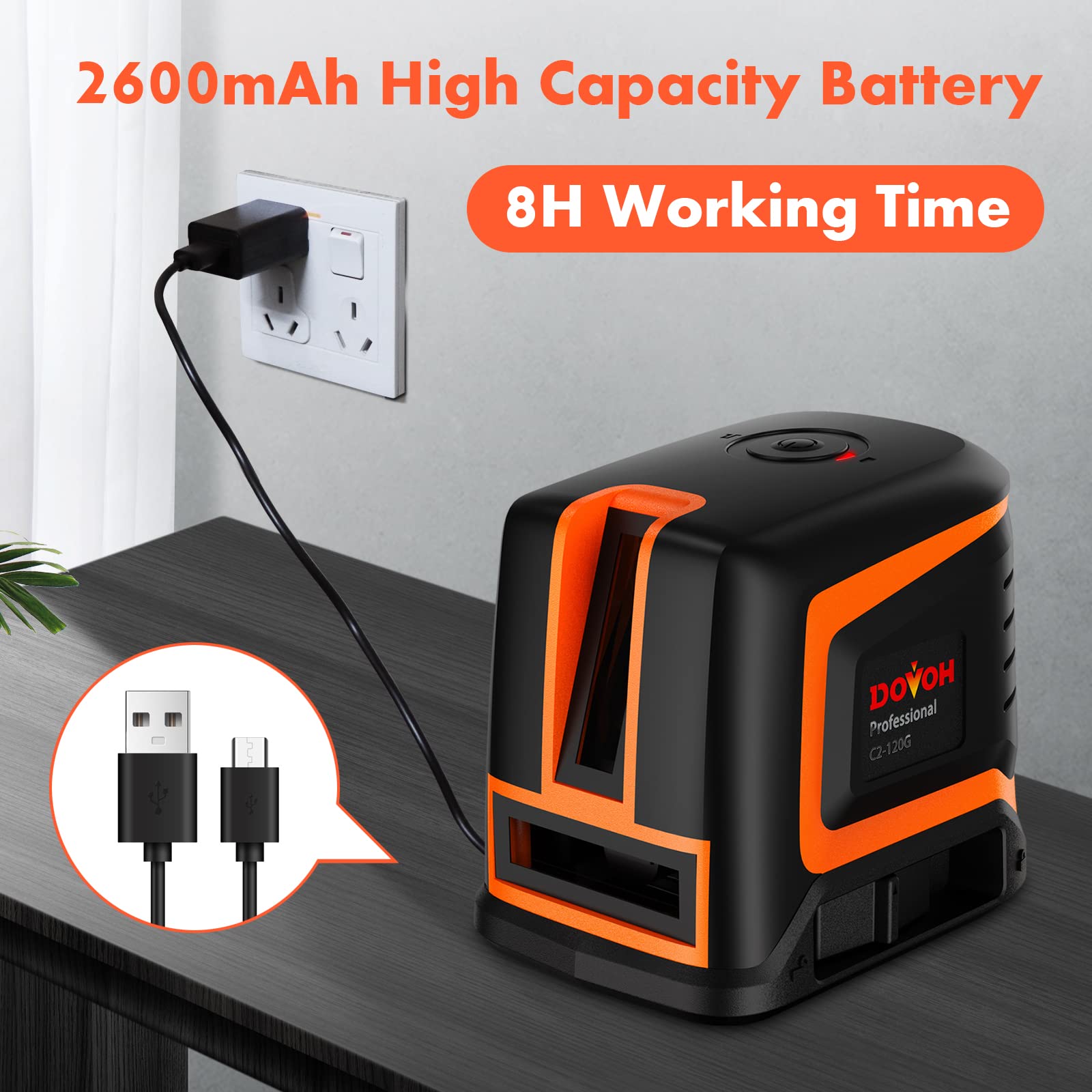 **Self-Leveling Rechargeable Green Laser Level - High Accuracy Cross Line Laser for Tiling & Construction (66ft Range, 150° Angle) - Perfect for DIY Projects, Wall Mounting, and Floor Alignment**