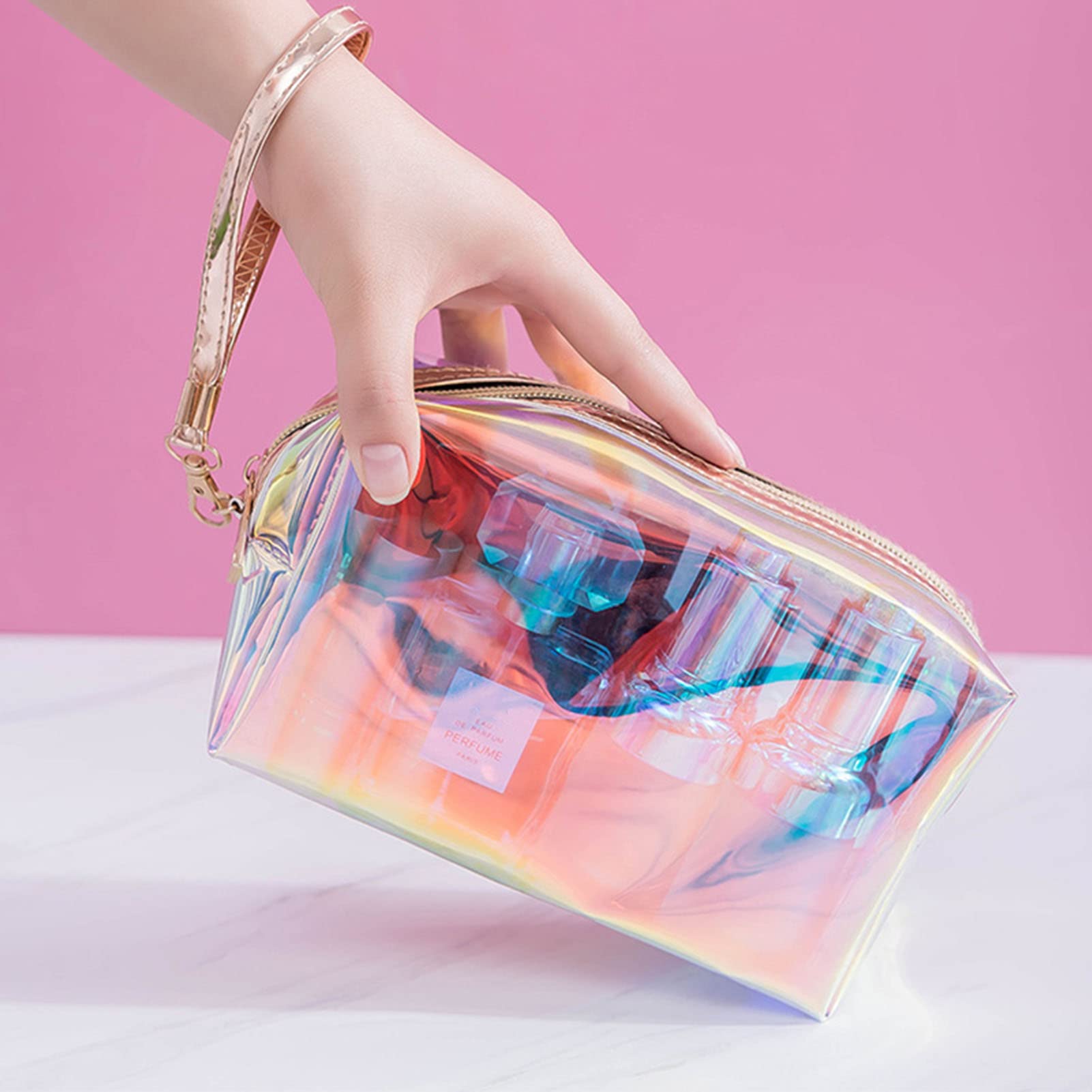 2-Pack Clear TPU Travel Toiletry Bags for Women - Waterproof Cosmetic & Makeup Organizer with Fashion Bling Design - Perfect for Vacation, Gym, Business Trips & Daily Essentials Storage