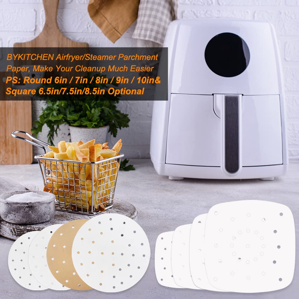 100-Pack 10-Inch Air Fryer Parchment Paper Liners - Reusable, Non-Stick, Pre-Cut for Air Fryers, Bamboo Steamers & Steaming Baskets (6/7/8/9 Inch Options) - Perfect for Healthy Cooking, Meal Prep & Quick Cleanup