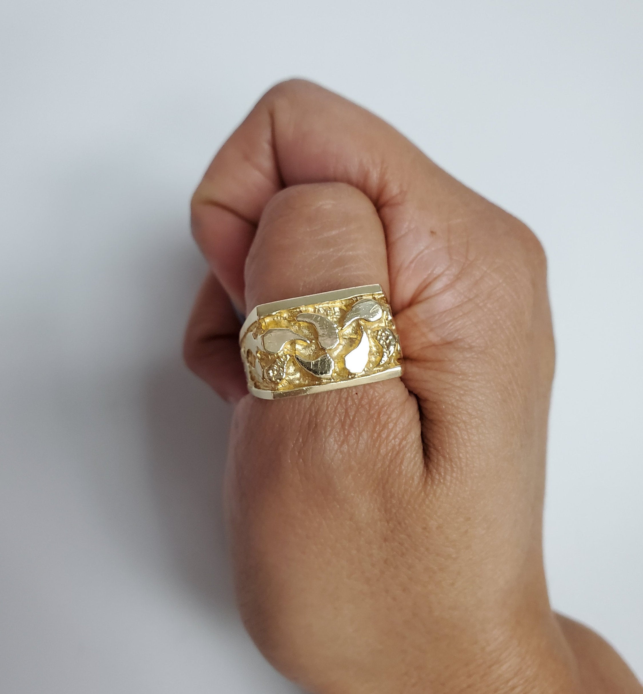14K Yellow Gold Men's Nugget Ring - Stylish & Durable Jewelry for Everyday Wear, Gifts & Special Occasions