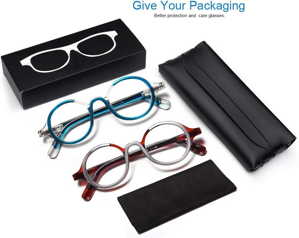 Retro Round Blue Light Blocking Reading Glasses for Women & Men - 2 Pack Computer Glasses with Spring Hinge (3.0 Magnification) - Perfect for Office Work, Screen Time & Book Reading