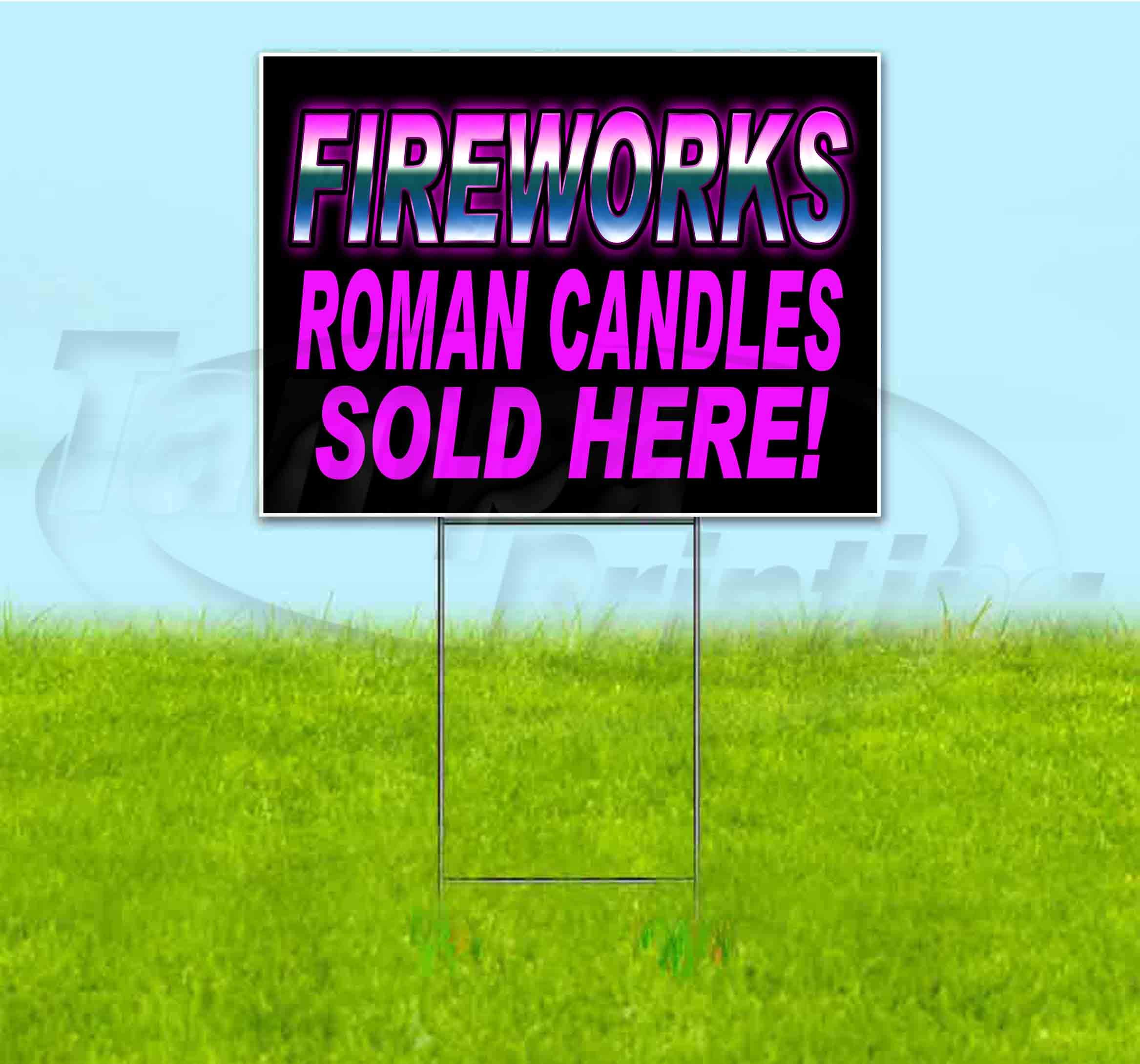 18x24 Inch Fireworks Roman Candles Yard Sign with Metal Step Stake - Bulk Discounts & Multi-Packs Available - Perfect for Firework Displays, Holiday Decorations & Event Advertising