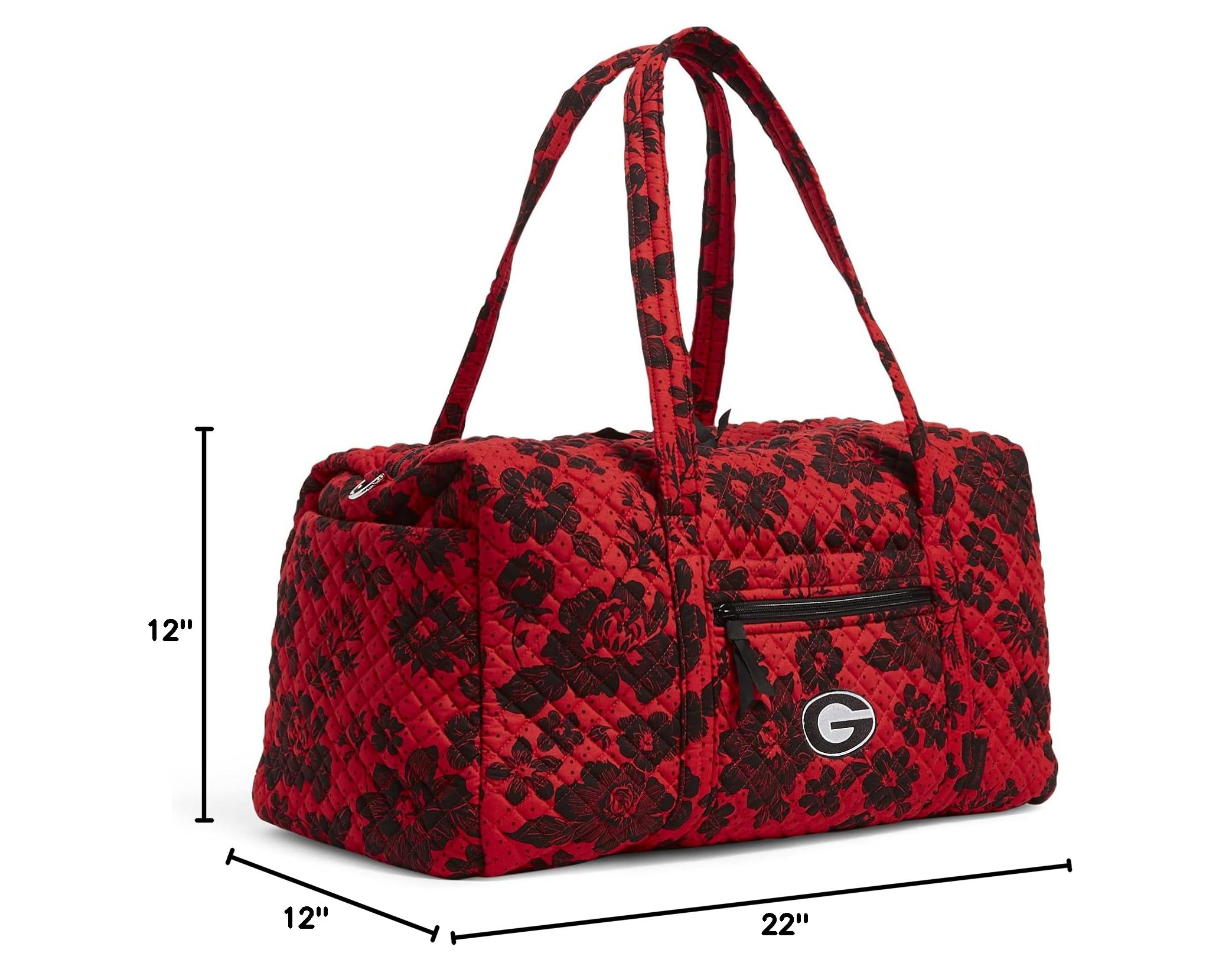 Vera Bradley Women's Recycled Cotton Large Travel Duffle Bag - University of Georgia Red/Black Rain Garden Design, Spacious Collegiate Tote for Gym, Weekend Trips & College Campus Life (Multiple Team Options Available)