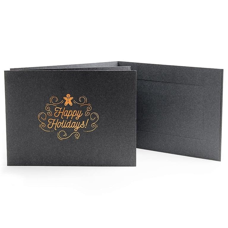 Gingerbread Man Happy Holidays Foil 6x4 Photo Frame on Black Cardboard - Set of 25 Units (4x6) - Perfect for Christmas Decorations, Holiday Party Favors & DIY Scrapbooking