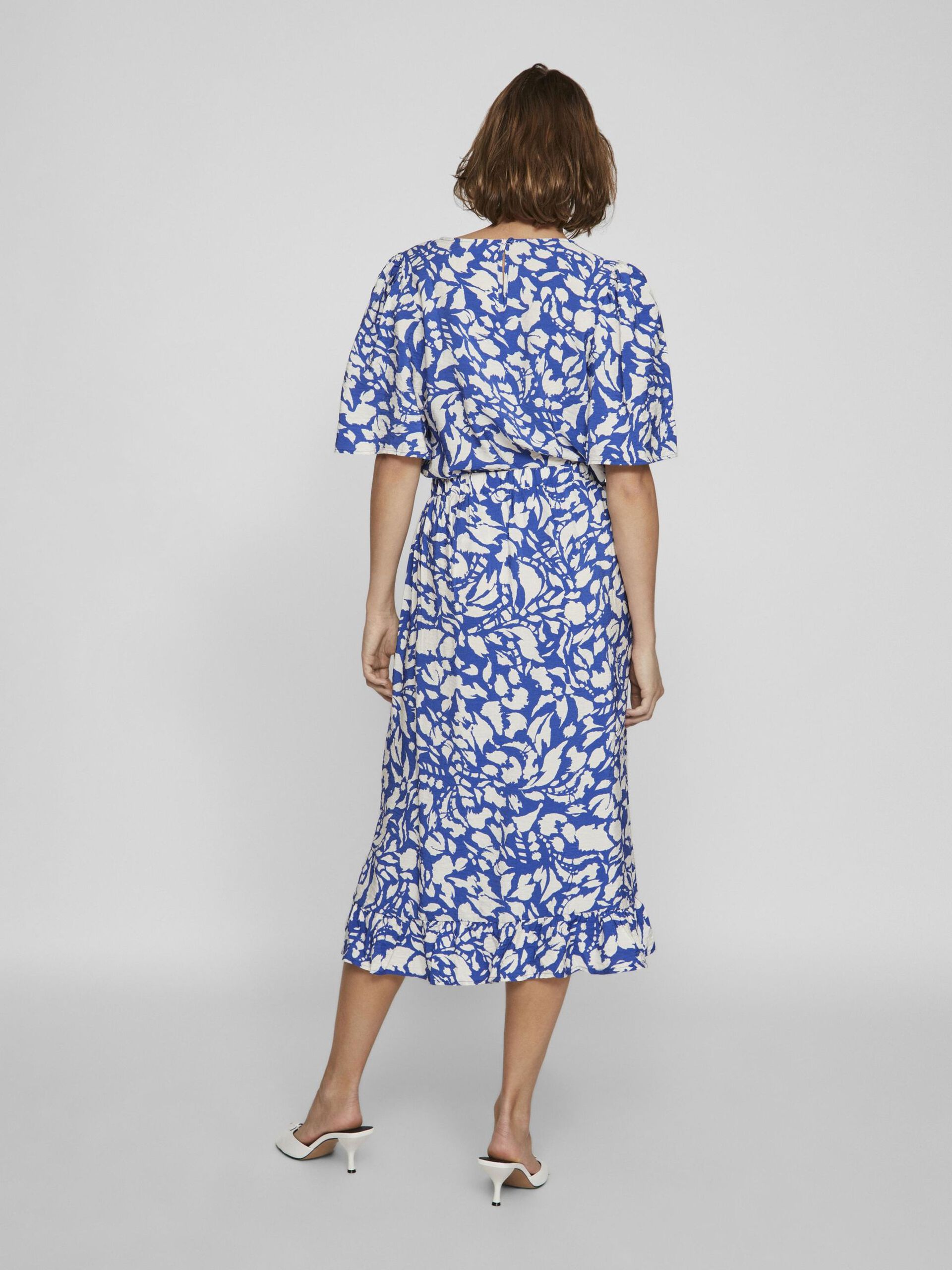 Ally Midi Skirt for Women - Mazarine Blue & Birch Floral Print - A-Line Summer Skirt for Casual Wear, Office & Date Night