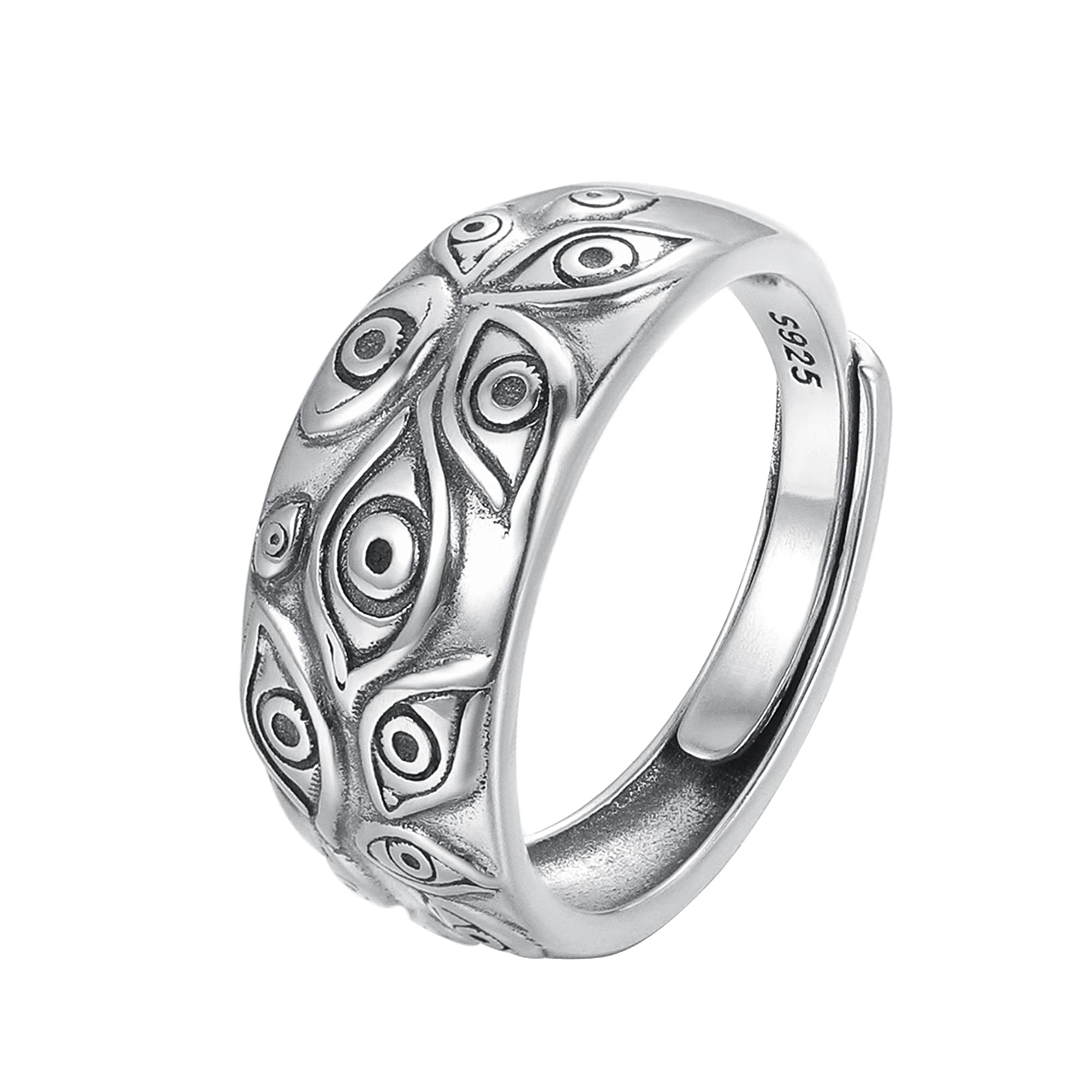 Vintage 925 Silver Evil Eye Ring - Adjustable Unisex Jewelry for Women & Men | Perfect for Punk Style, Birthdays & Gifts