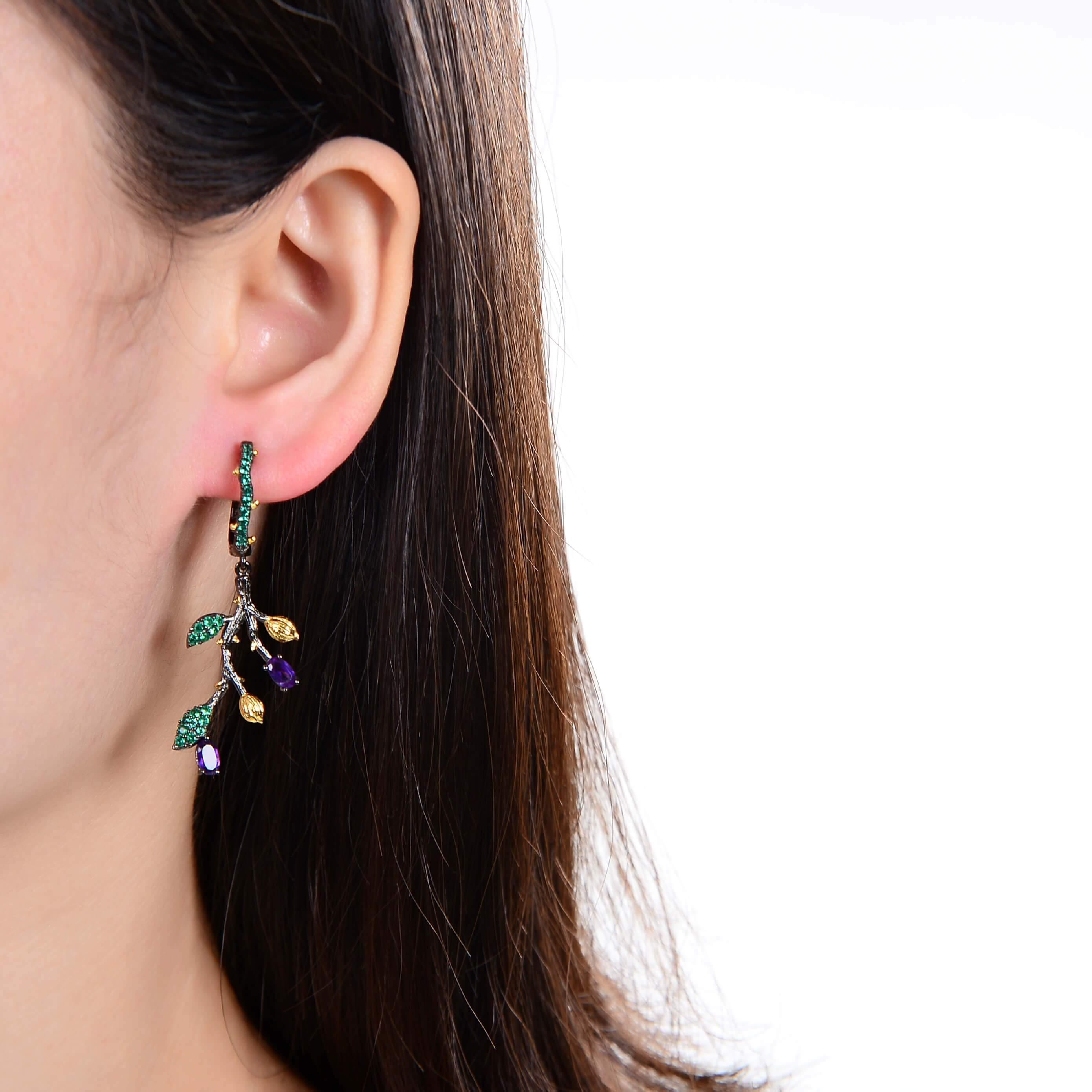 Amethyst Leaf Dangling Earrings for Women - Elegant Purple Gemstone Jewelry - Perfect for Parties, Weddings & Everyday Wear