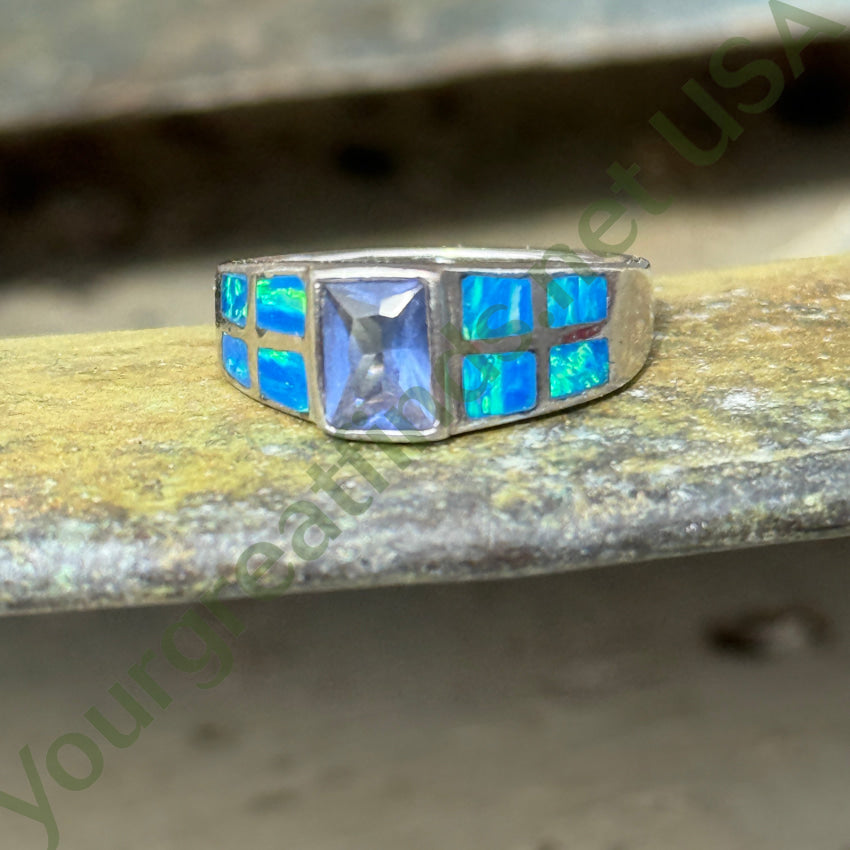 14K Sterling Silver Tanzanite & Opal Ring - Size 8 for Women | Elegant Birthstone Jewelry for Anniversary, Engagement & Special Occasions