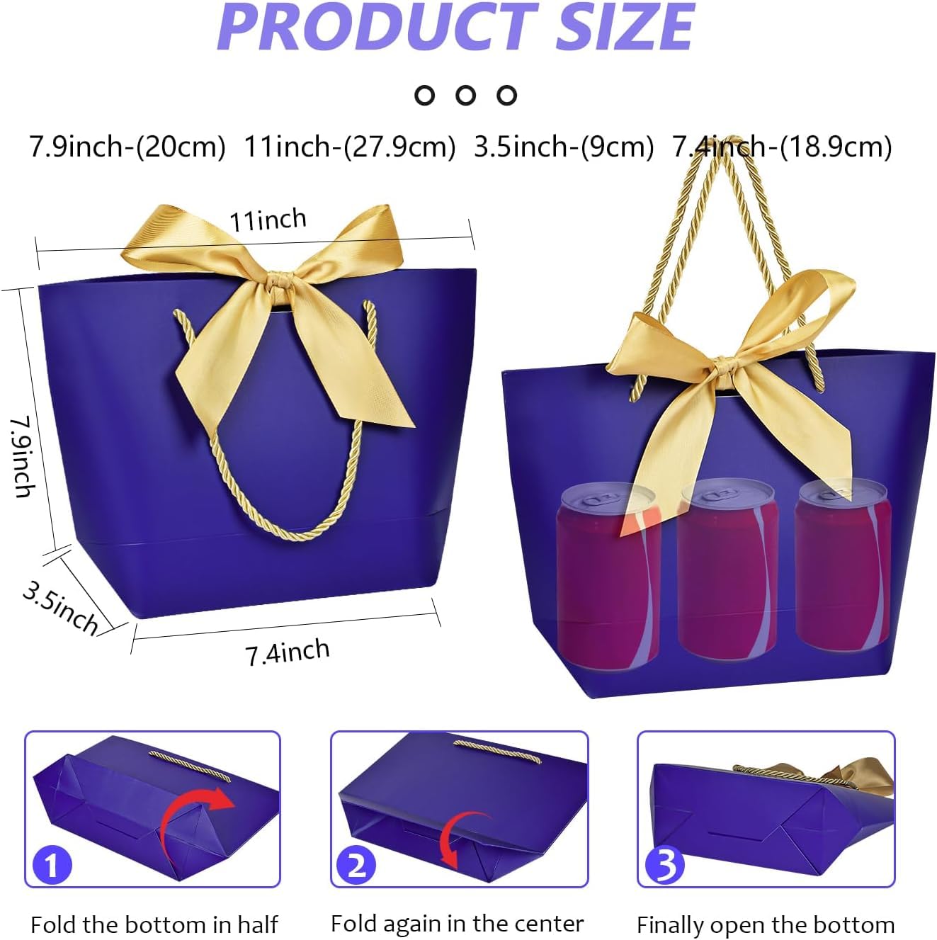 6-Pack Purple SATYAM KRAFT Gift Bags with Golden Bow Handles - Elegant Paper Goodie Bags for Christmas, Weddings, Birthdays & Parties | Perfect for Holiday Gifting, Wedding Favors & Seasonal Celebrations