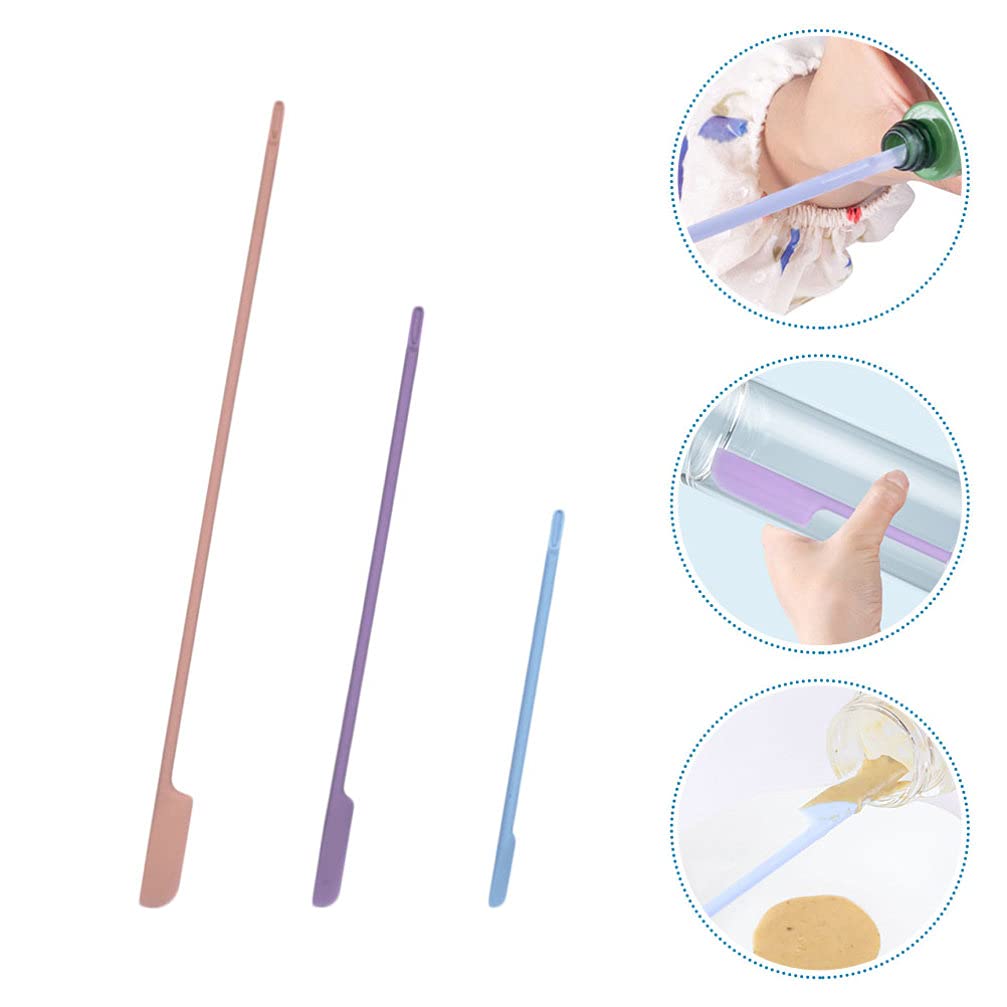 3-Piece Silicone Beauty Spatula Set - Long Handle Bottle Scraper for Lotion, Makeup & Skincare - Reusable Cosmetic Spatula for Jars, Tubes & Bottles - Perfect for Home, Salon & Travel Use