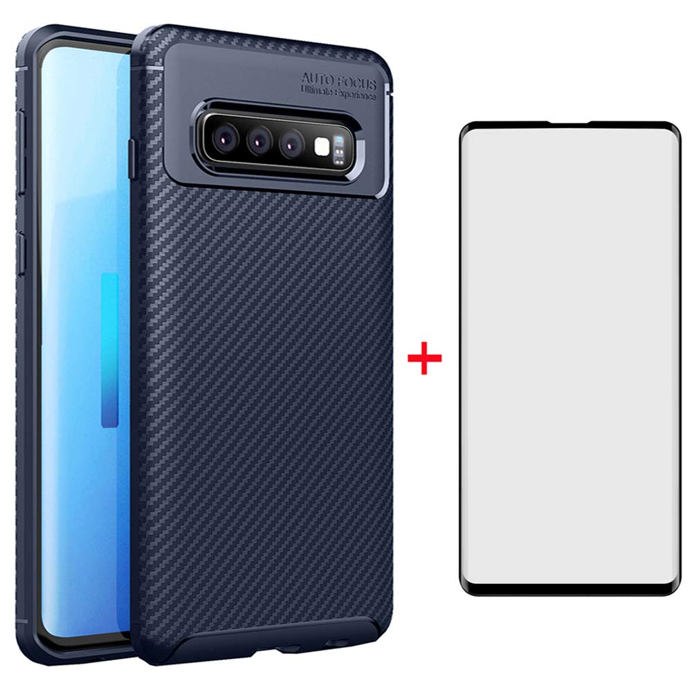 Samsung Galaxy S10 Plus Phone Case with Tempered Glass Screen Protector - Slim Thin Soft TPU Silicone Rubber Cover for Galaxy S10+ (Blue) | Shockproof Protection & Perfect Fit | Ideal for Daily Use, Travel & Outdoor Activities