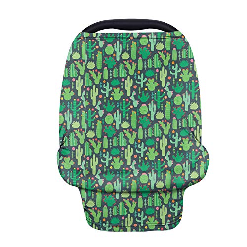 Buybai Green Cactus Baby Car Seat Cover - Soft Elastic Dust-Proof Infant Car Seat Protector & Nursing Cover | Lightweight Stroller Accessory for Newborns, Travel, and Outdoor Activities