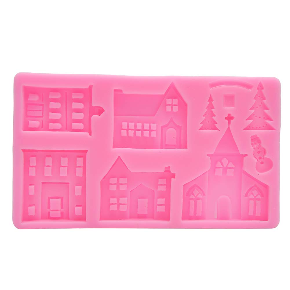 Shanrya Heat-Resistant Baking Mold - Castle House & Christmas Tree DIY Cake Mould for Home Baking (Pink) | Perfect for Holiday Desserts, Birthday Cakes, and Party Treats