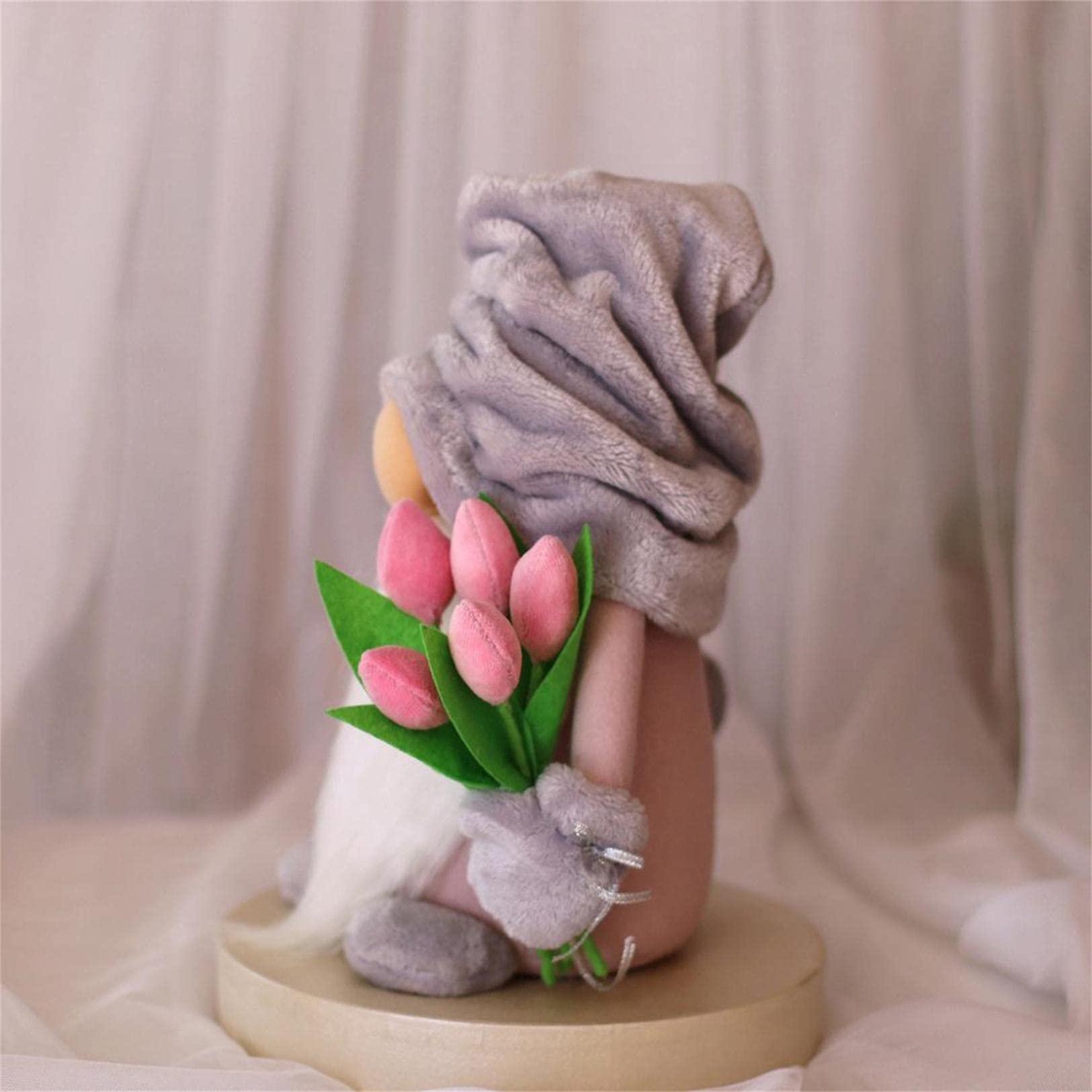 Owill Spring Gnomes Decor - Mother's Day Plush Gnomes, Scandinavian Tomte Nisse Swedish Gnome Tiered Tray Collection - Perfect for Spring Home Decor, Easter Gifts & Scandinavian-Inspired Shelf Displays (Tulip Gnome - A)