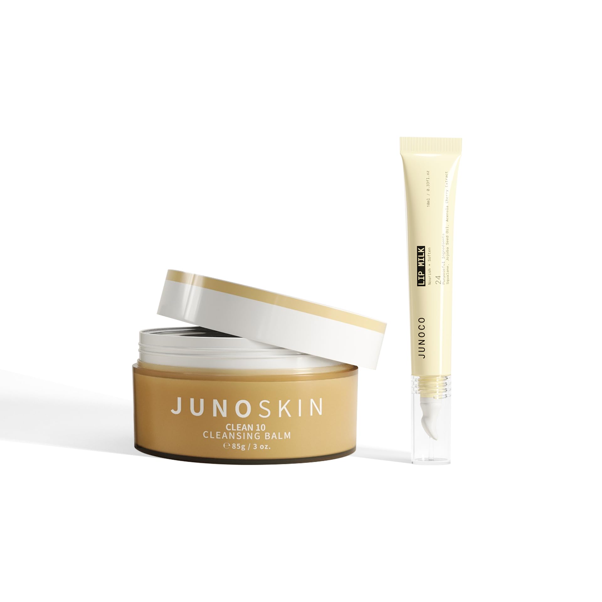JUNO & Co. Clean 10 Cleansing Balm & Hydrating Lip Milk - Moisturizing Lip Balm for Dry Lips | Makeup Remover & Overnight Lip Treatment for Soft, Smooth Skin | Perfect for Daily Skincare & Nighttime Routine