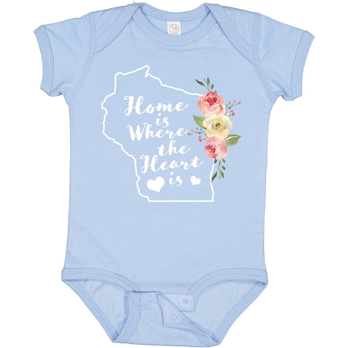 Inktastic Wisconsin Home is Where The Heart is Watercolor Baby Bodysuit - Soft Cotton Onesie for Newborns & Infants - Perfect for Family Photos, Holidays & Everyday Wear
