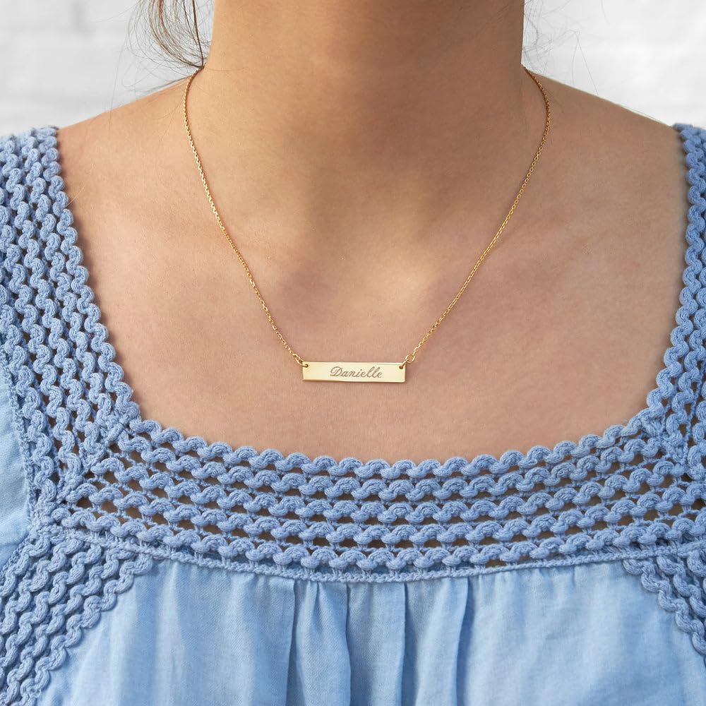 EVE'S ADDICTION Custom Engraved Gold Plated Name Bar Necklace for Women - 16 Inch Personalized Nameplate Necklace - Birthday Gift for Her, Mom, Wife - Perfect for Anniversaries, Valentine's Day & Special Occasions