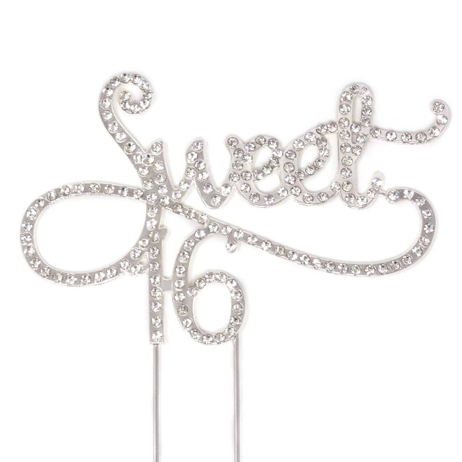 Honbay Sweet 16 Cake Topper - Premium Sparkly Crystal Rhinestone Birthday Cake Decoration for 16th Birthday Party (Silver) | Perfect for Quinceañera, Sweet Sixteen Celebrations & Milestone Birthday Cakes