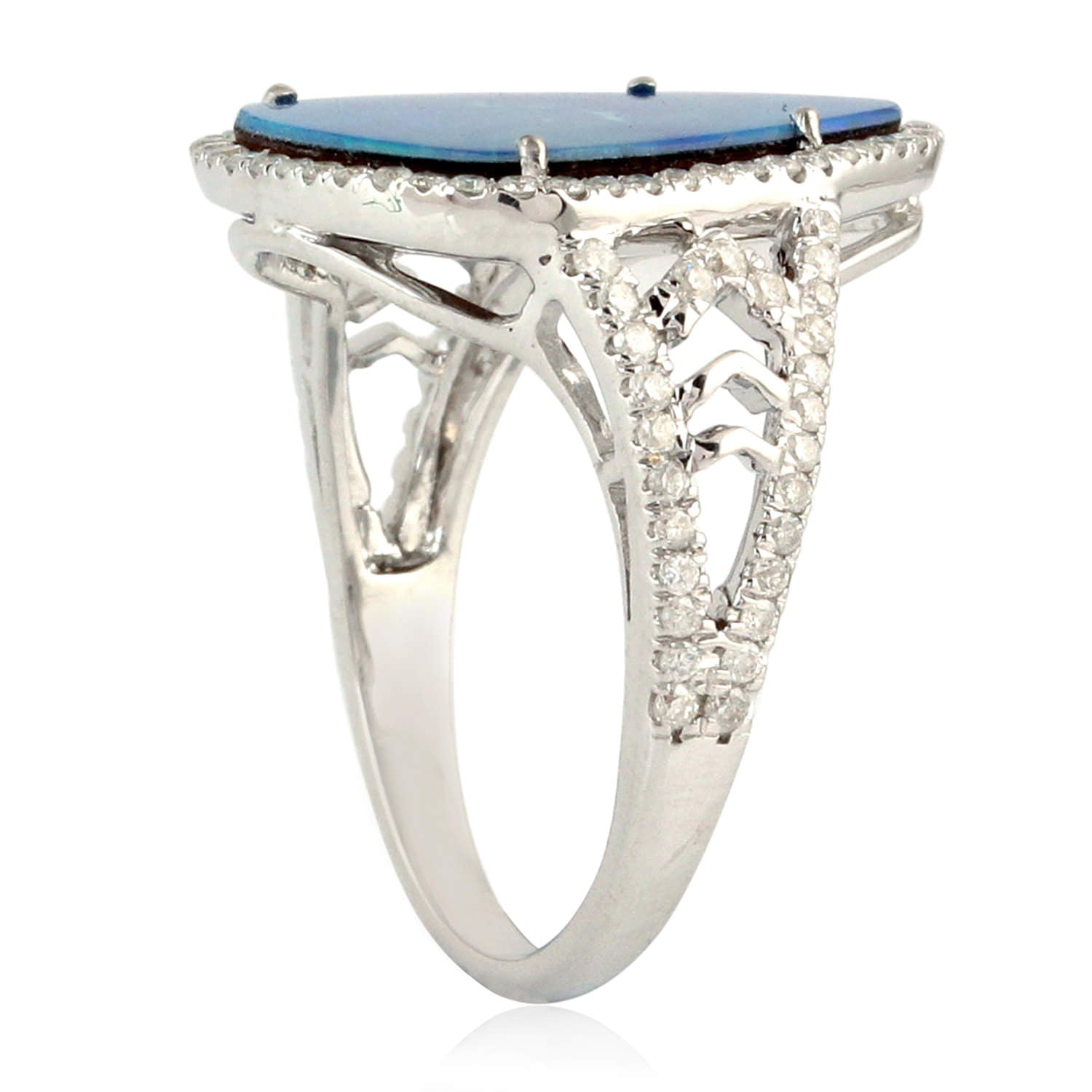 18K White Gold Triangle Opal Doublet Pave Diamond Ring for Women | Elegant Wedding, Engagement & Anniversary Jewelry Gift | Perfect for Bridal, Evening Party & Special Occasions