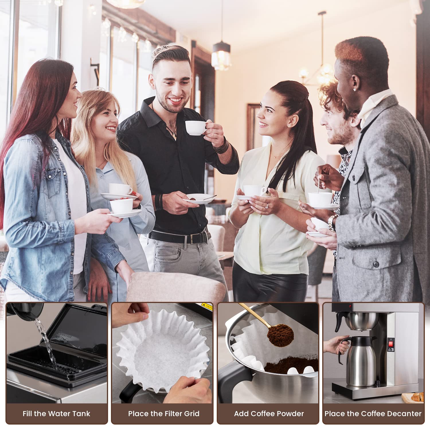 SYBO 12 Cup Commercial Coffee Maker with 74Oz Stainless Steel Thermal Carafe - Drip Coffee Brewer for Office, Restaurant & Home Use (Model SF-CB-1AA) | Perfect for Large Gatherings, Breakfast Service & Daily Coffee Brewing