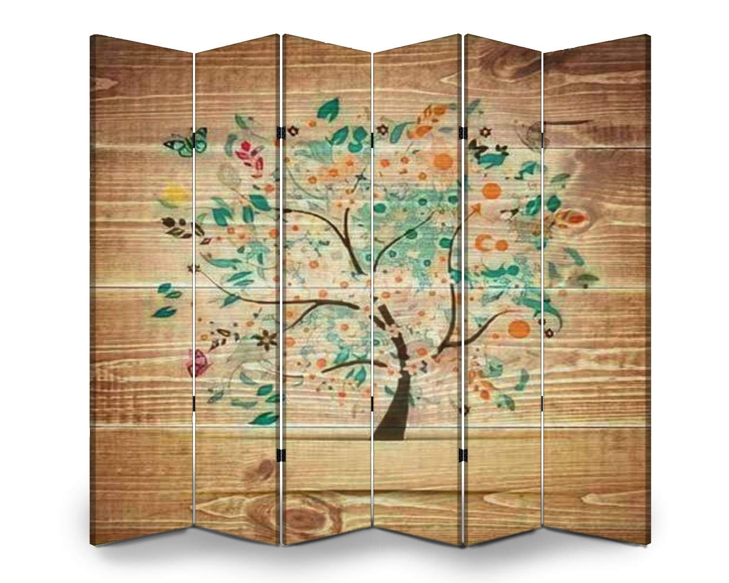 APED DECOR 6-Panel Wooden Room Divider with Floral Tree Design - Folding Privacy Screen, Dual-Sided Canvas Partition for Home & Office - Perfect for Living Rooms, Bedrooms, and Studio Spaces