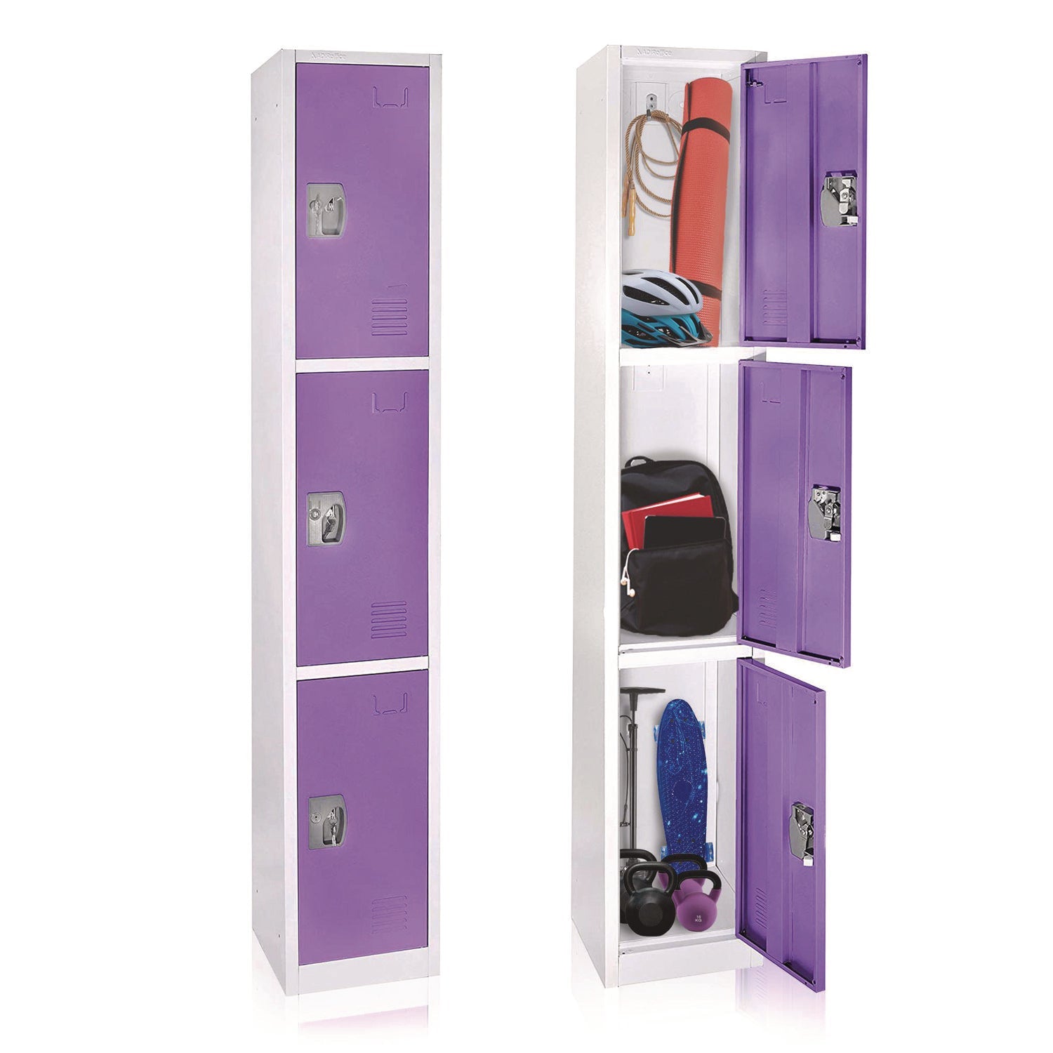 AdirOffice 3-Compartment Steel Storage Locker - 12