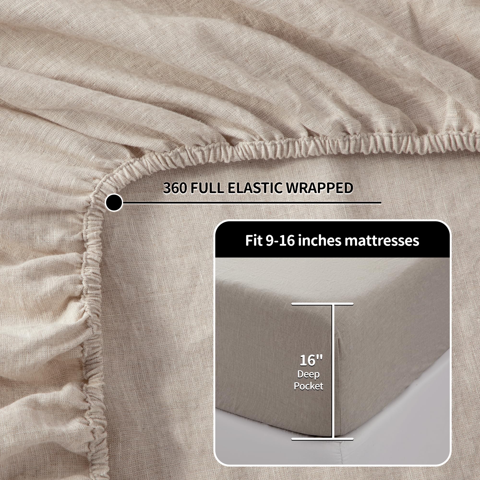 100% Linen Sheet Set Queen Size - 4 Piece Natural Flax Bedding | Soft, Breathable & All-Season Comfort | 16