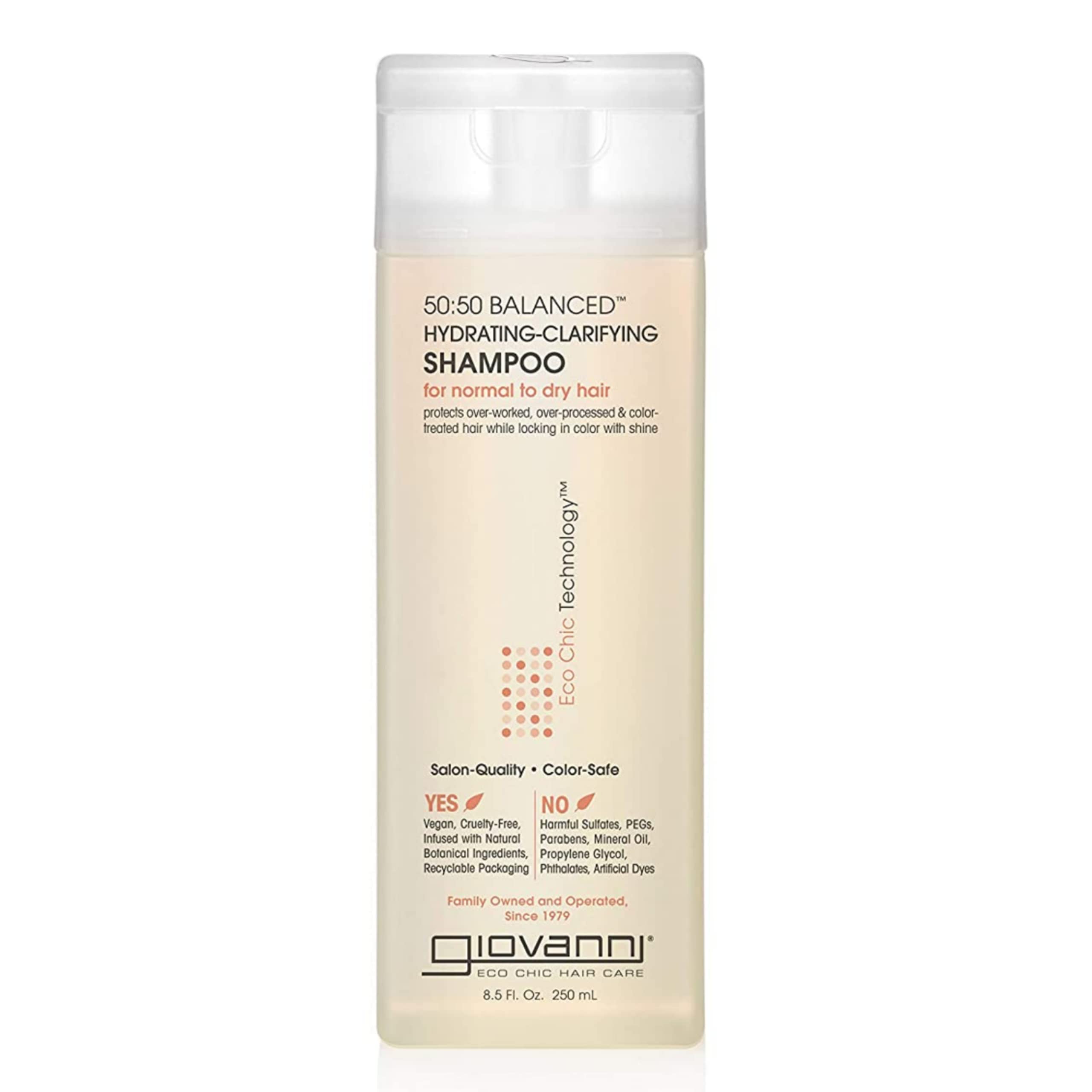 Giovanni 50:50 Balanced Hydrating Shampoo - 8.5 fl oz for Normal to Dry Hair - Sulfate-Free & Vegan Formula for Daily Moisture & Shine | Perfect for Home & Salon Use
