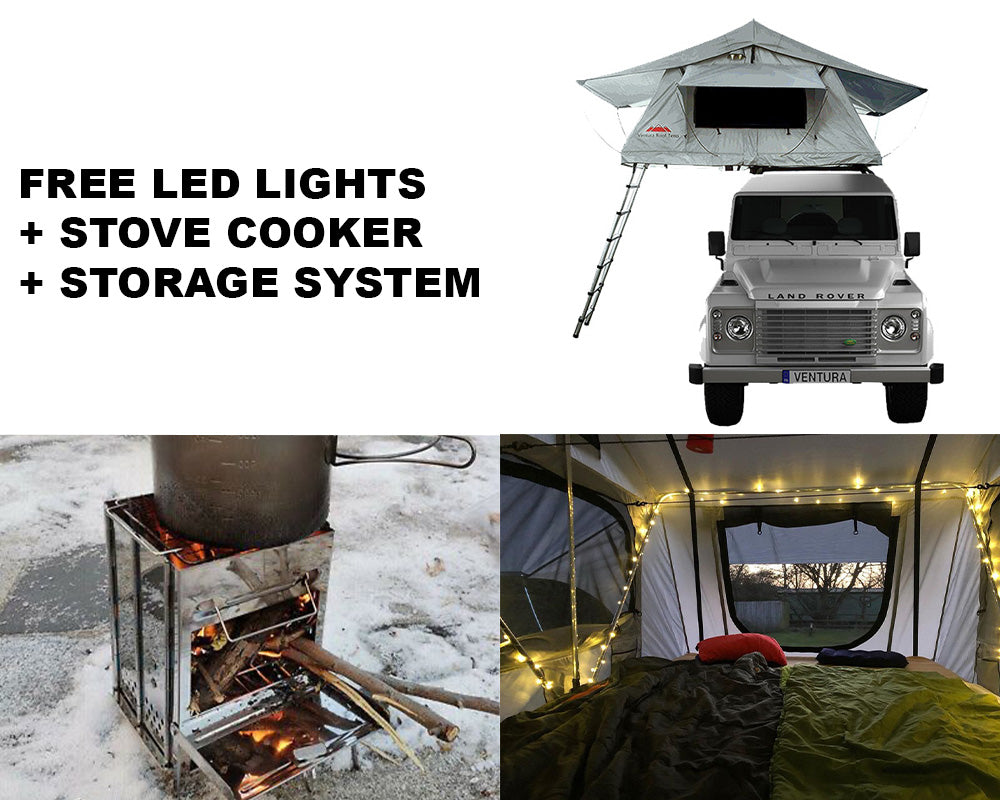 Ventura Deluxe 1.4 Roof Top Tent with Stove Cooker and Storage Hooks - Premium Rooftop Camping Gear for Outdoor Adventures, Road Trips & Overlanding