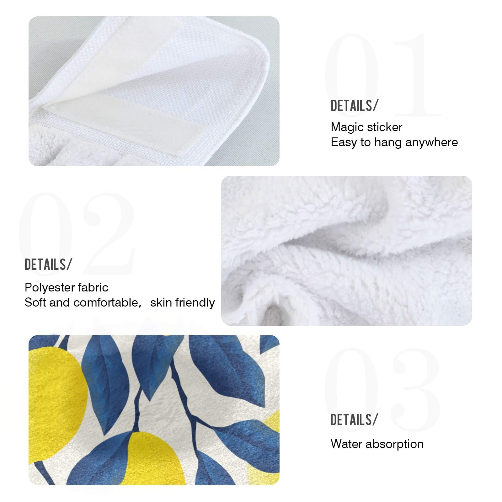 2 Pack Tropical Lemon Tree Blue Leaves Hanging Kitchen Towels - Fast Drying, Super Absorbent & Soft Touch Hand Towels for Kitchen, Bathroom - Perfect for Cooking, Cleaning & Home Decor