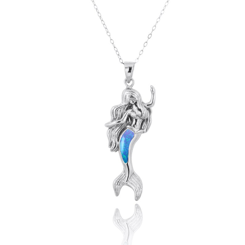 Blue Opal Mermaid Necklace - Elegant Handmade Jewelry for Women, Perfect Gift for Birthdays, Anniversaries & Beach Vacations