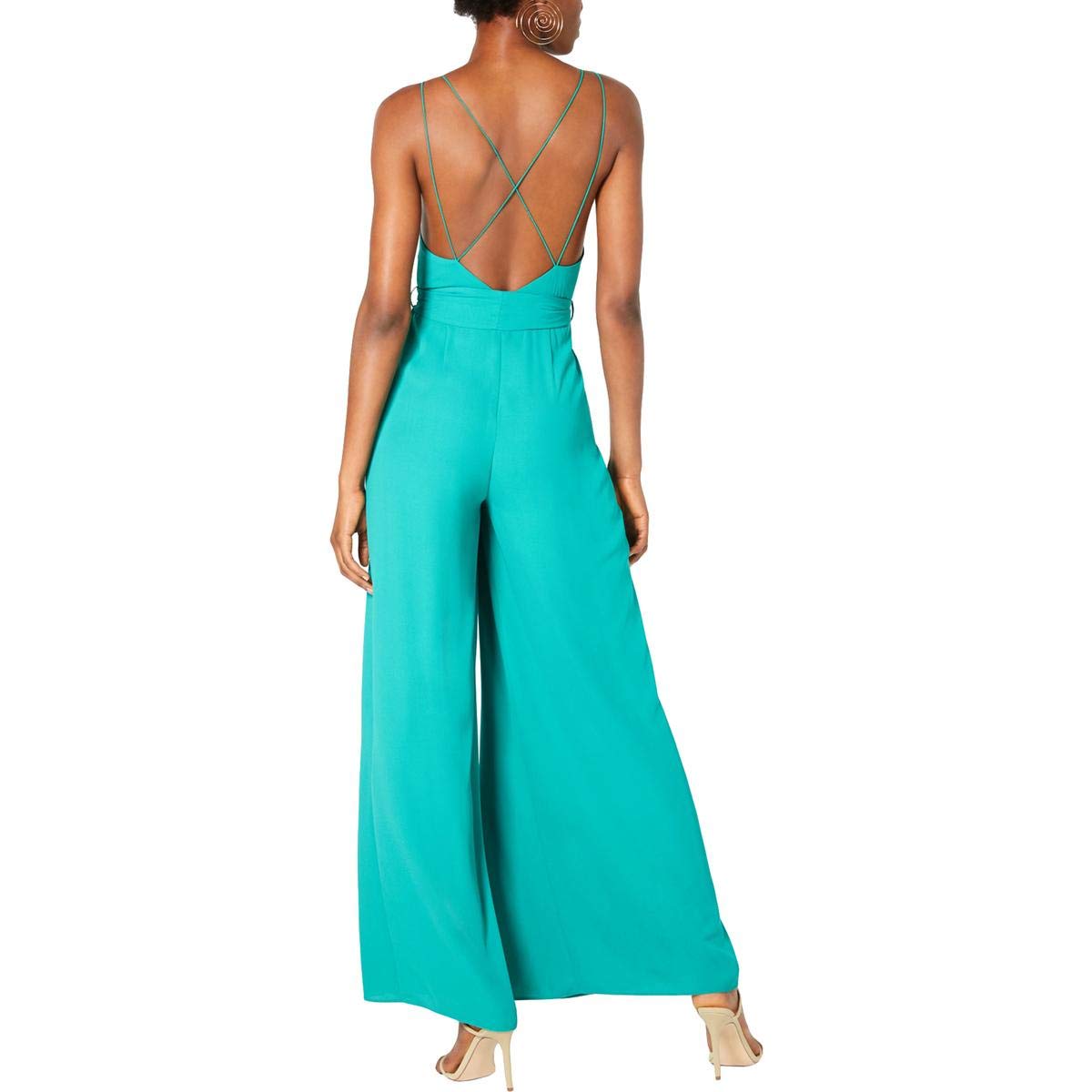 Avec Les Filles Women's Criss-Cross Back Crepe Jumpsuit - Green Size 4 | Elegant One-Piece Romper for Date Night & Summer Parties