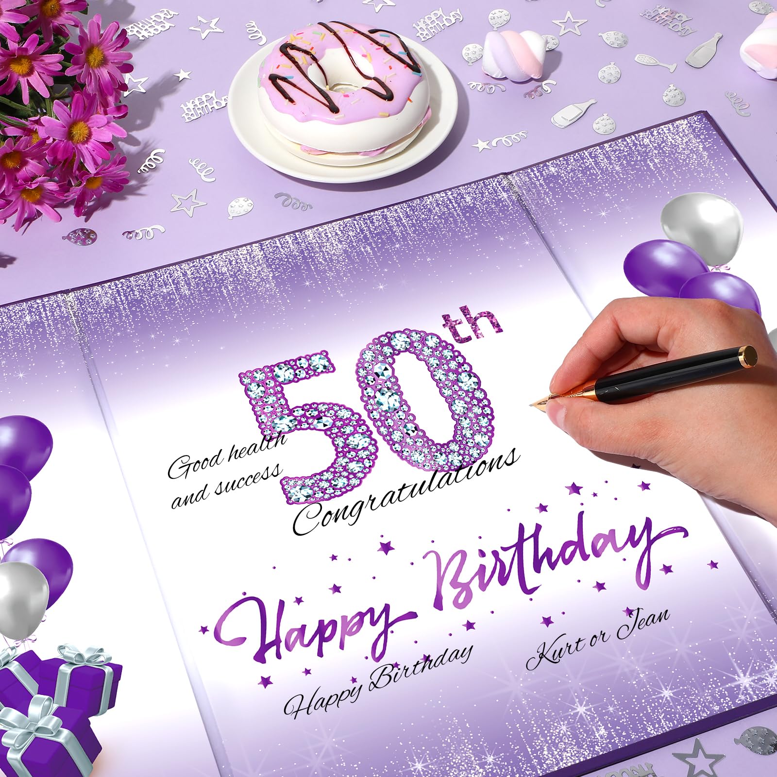 Purple & Silver 50th Birthday Decorations for Women - Unique Guest Book Alternative, Party Supplies & Gifts for 50th Anniversary Celebrations - Perfect for Milestone Birthday Parties, Retirement Celebrations & Special Occasions