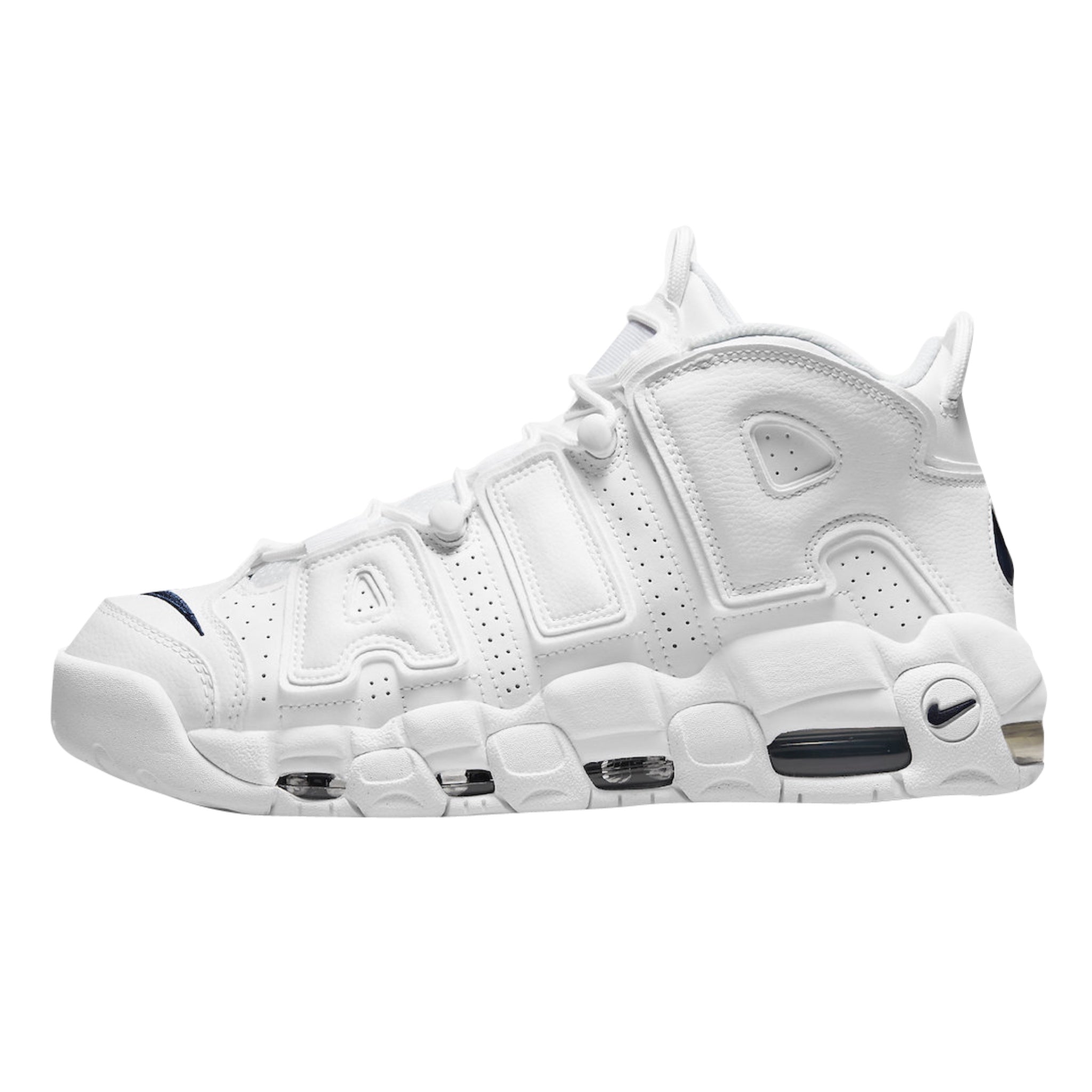 Nike Air More Uptempo Sneakers - White & Midnight Navy Basketball Shoes for Girls (GS) - Perfect for Court Performance & Street Style Fashion