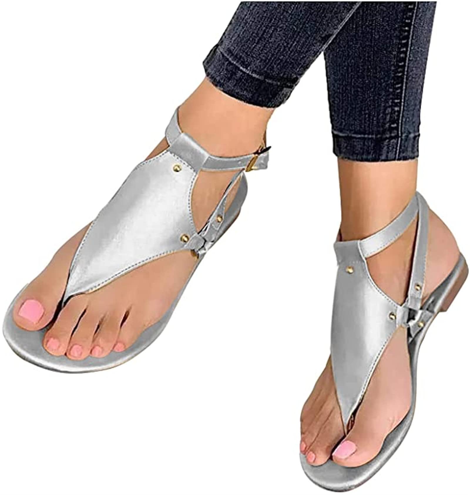 Women's Boho Crystal T-Strap Flip Flops - Comfortable Summer Sandals for Beach, Pool & Casual Wear - Breathable Flat Clip-Toe Sandals for Women