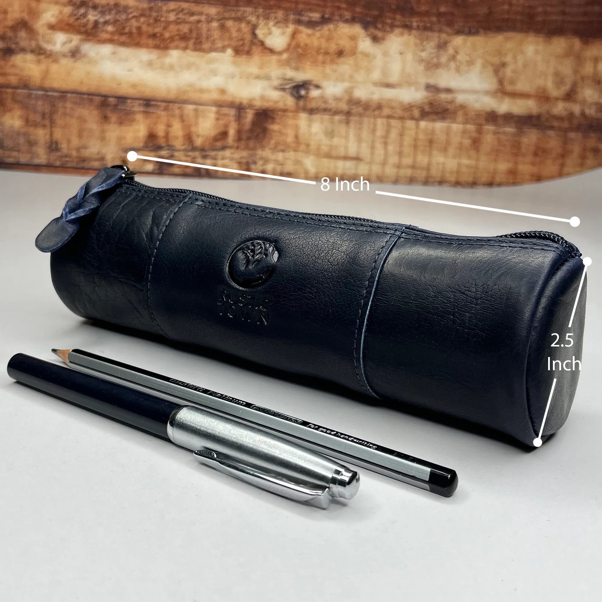 Premium Winnie Leather Zipper Pen Pencil Case - Blue | Stylish School & Office Organizer for Pens, Pencils & Stationery | Perfect for Students, Professionals & Artists