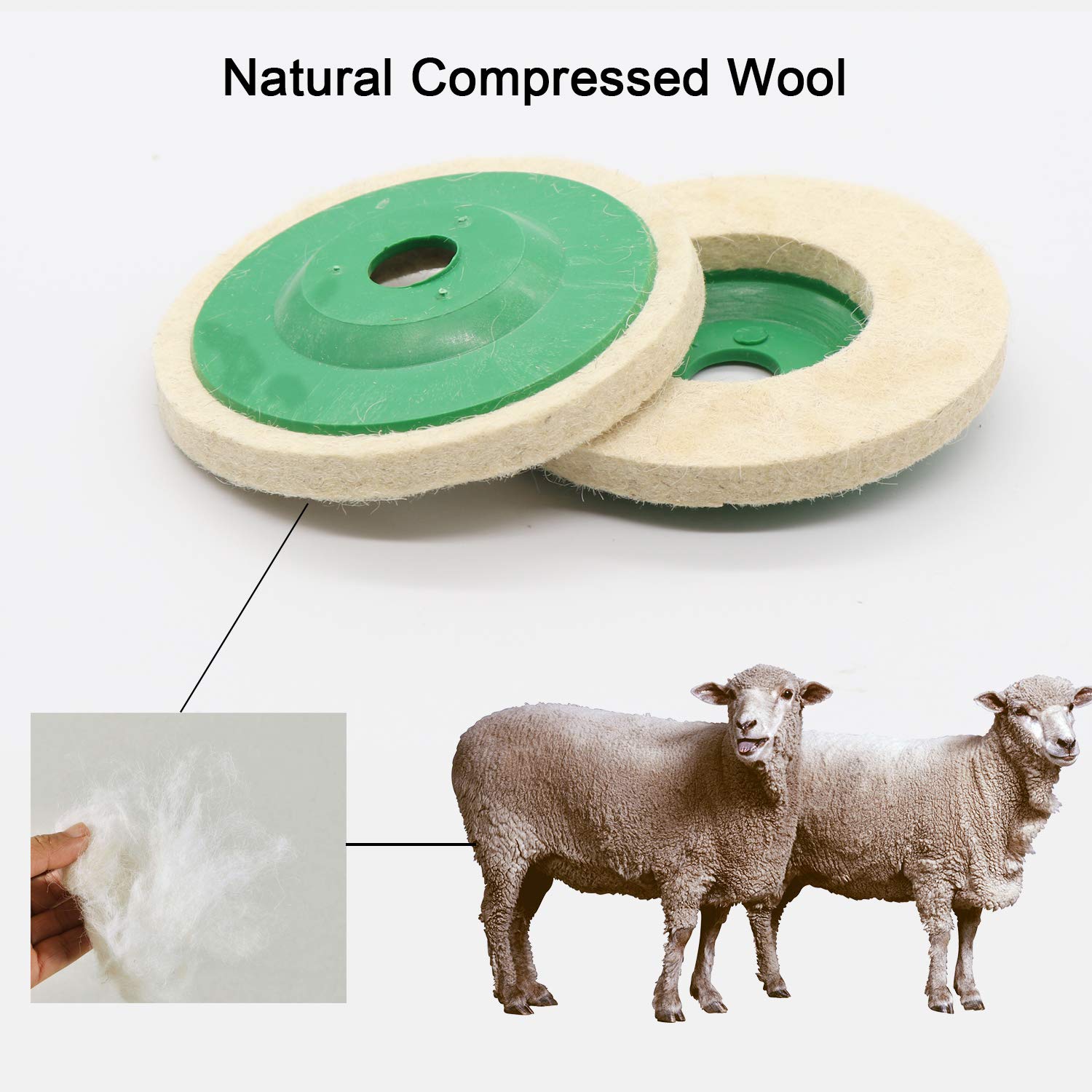 5 Pack 4 Inch Round Wool Felt Disc Wheel Pads for Angle Grinder - White & Green Buffing Polishing Pads with 100mm Bore Hole - Perfect for Metal Polishing, Wood Sanding & DIY Projects
