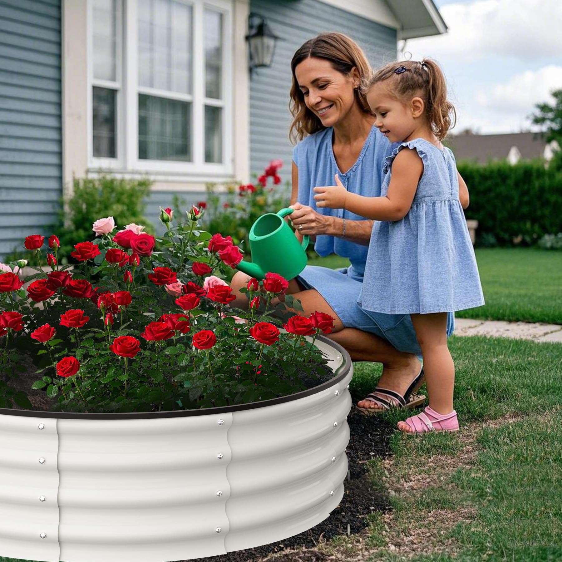 2 Pack 4'x4'x1' Galvanized Steel Round Raised Garden Beds - Heavy Duty Open Bottom Planter for Outdoor Vegetables, Flowers, Herbs - Perfect for Backyard Gardening, Patio Decor & Urban Farming (White)