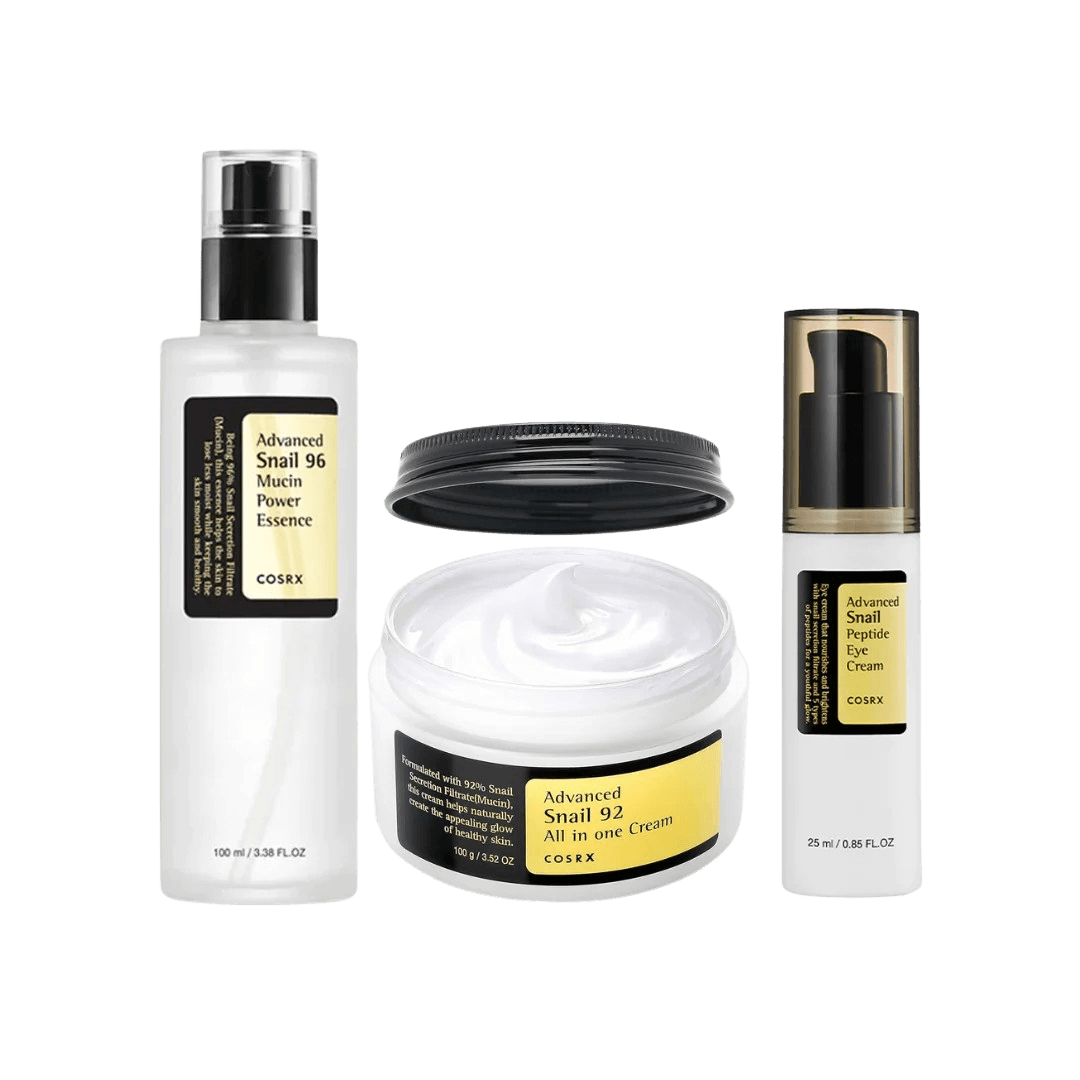 COSRX Advanced Snail 92 All in One Cream, Snail 96 Mucin Power Essence & Snail Peptide Eye Cream Set - Korean Skincare for Hydration, Repair & Anti-Aging | Perfect for Dry Skin, Wrinkles & Night Routine