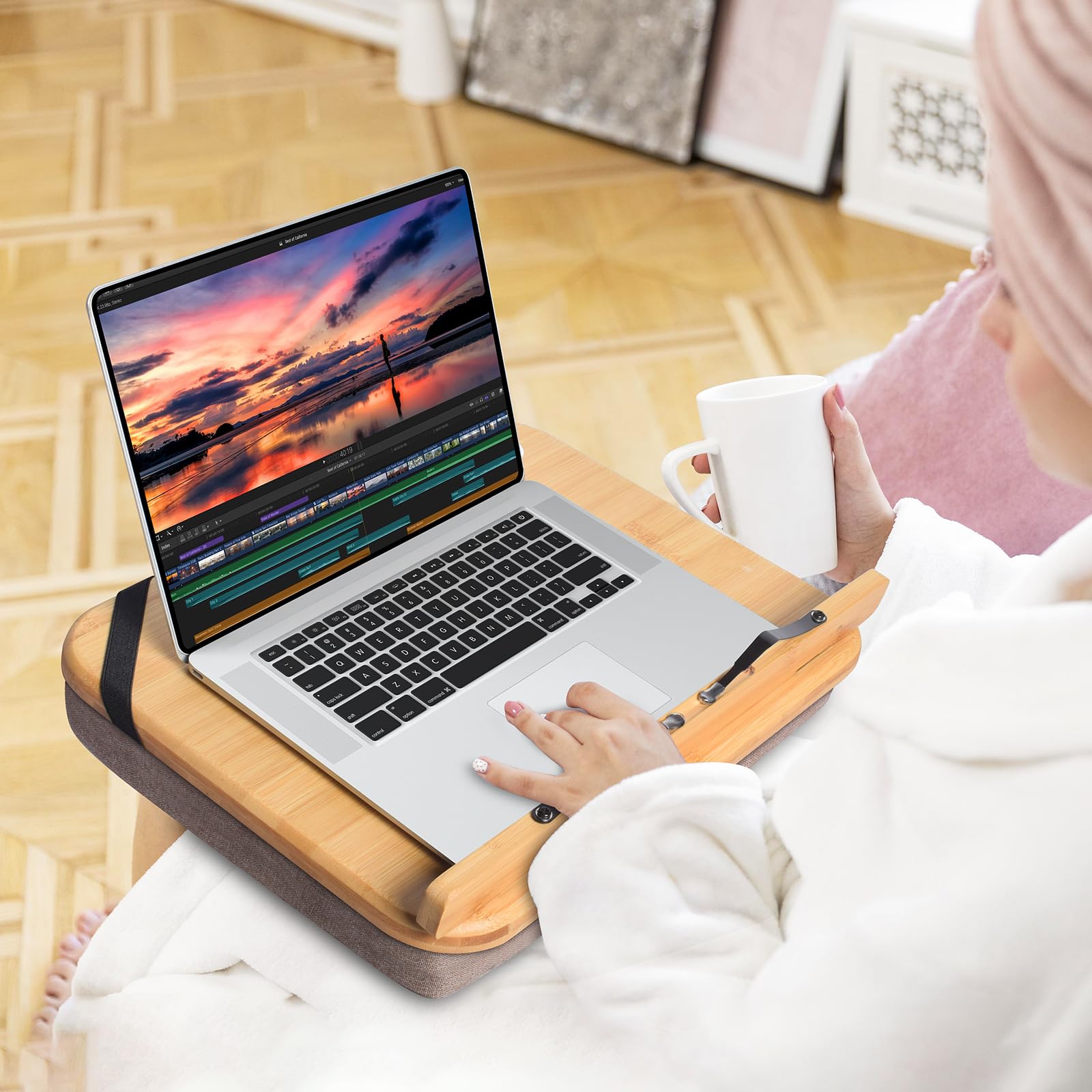 **Bamboo Book Stand for Reading in Bed - Hands Free Lap Holder with Page Clips - Portable Reading Shelf for Cookbooks, Textbooks, Bibles - Perfect for Bed, Sofa, Couch & Office Use**