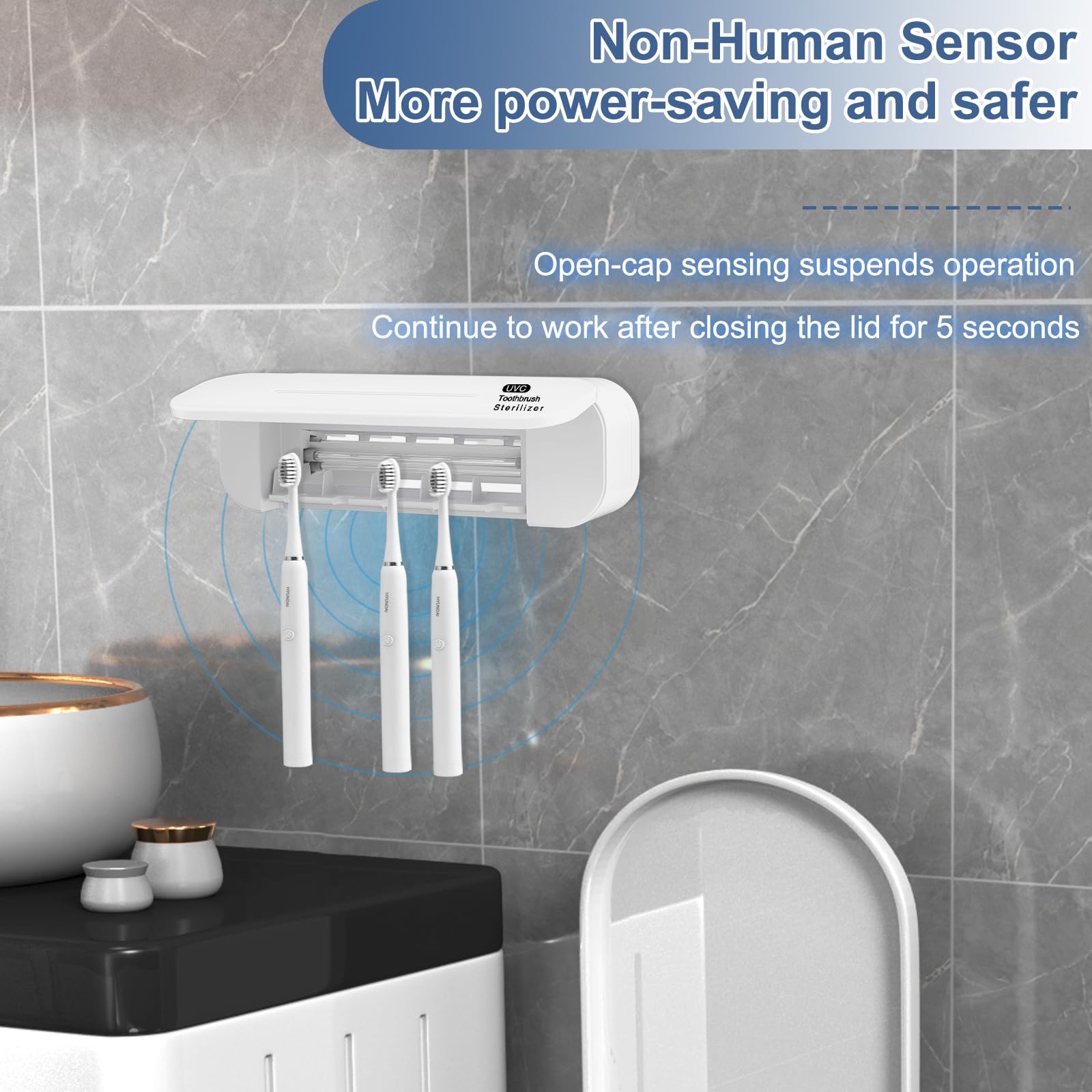 TAISHAN Wall Mount Toothbrush Holder with Fan Drying - Holds 5 Toothbrushes, Hygienic Bathroom Organizer for Family Use | Perfect for Small Bathrooms & Travel