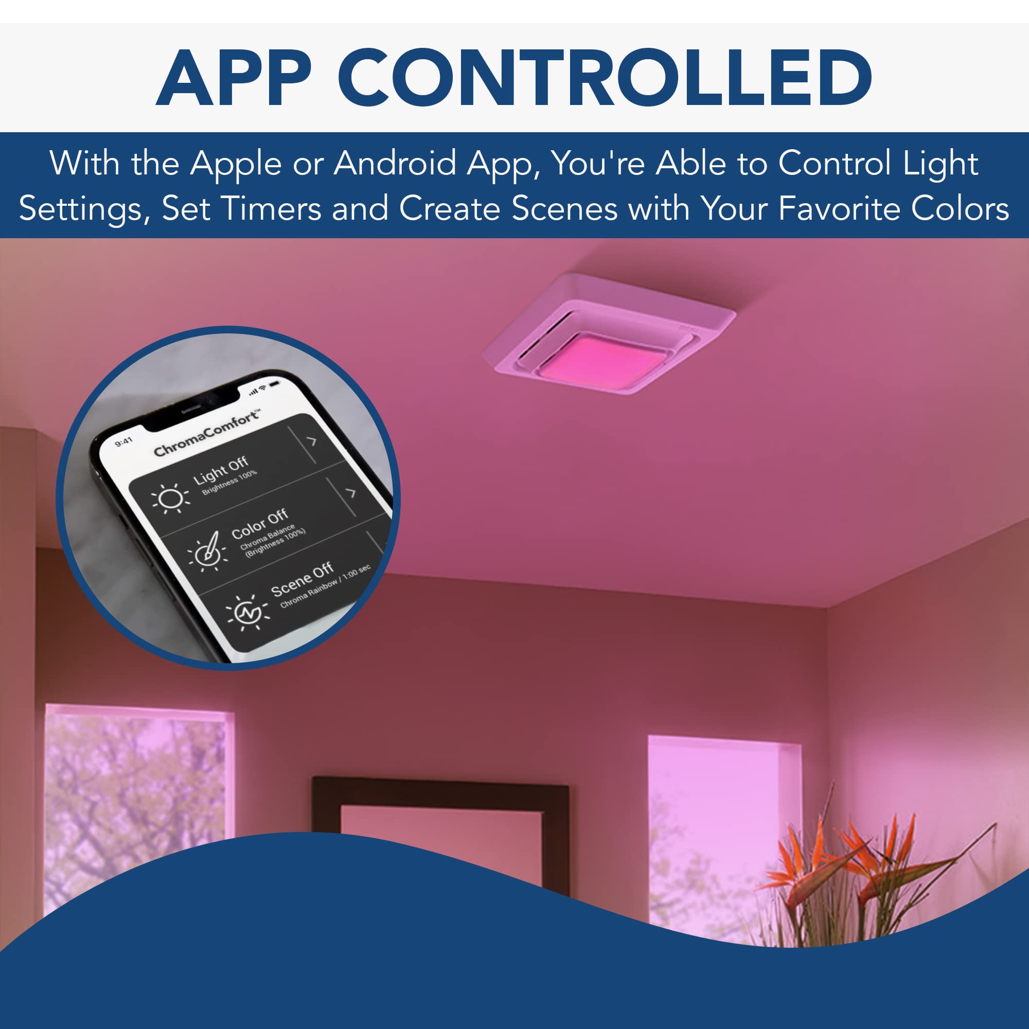 Broan-NuTone FG600RGBS Smart LED Bathroom Fan Cover - Custom Color Changing, DIY Installation, App Control, Bright White Lighting | Perfect for Modern Bathrooms & Home Upgrades