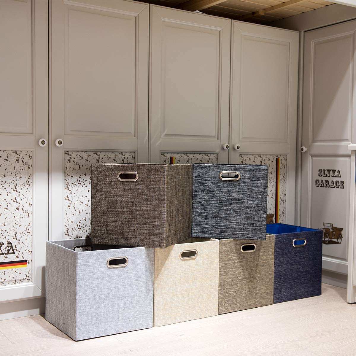 13-Inch Thick Fabric Collapsible Storage Cubes & Bins - 2-Pack Silver Gray Organizer Boxes for Shelves, Cabinets, Bookcases | Perfect for Home, Office & Closet Organization