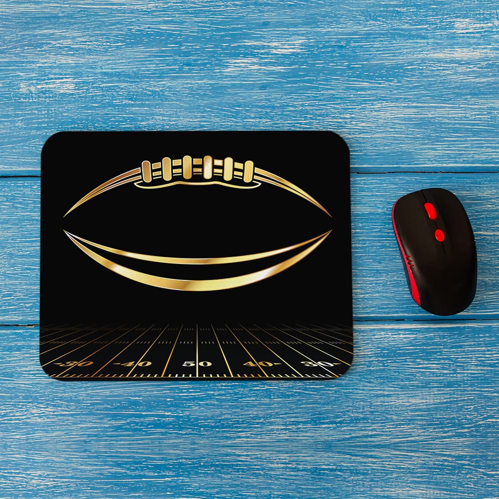 Premium American Football Mouse Pad - Non-Slip Rubber Base Gaming Mouse Mat with Gold Team Logo (9.5