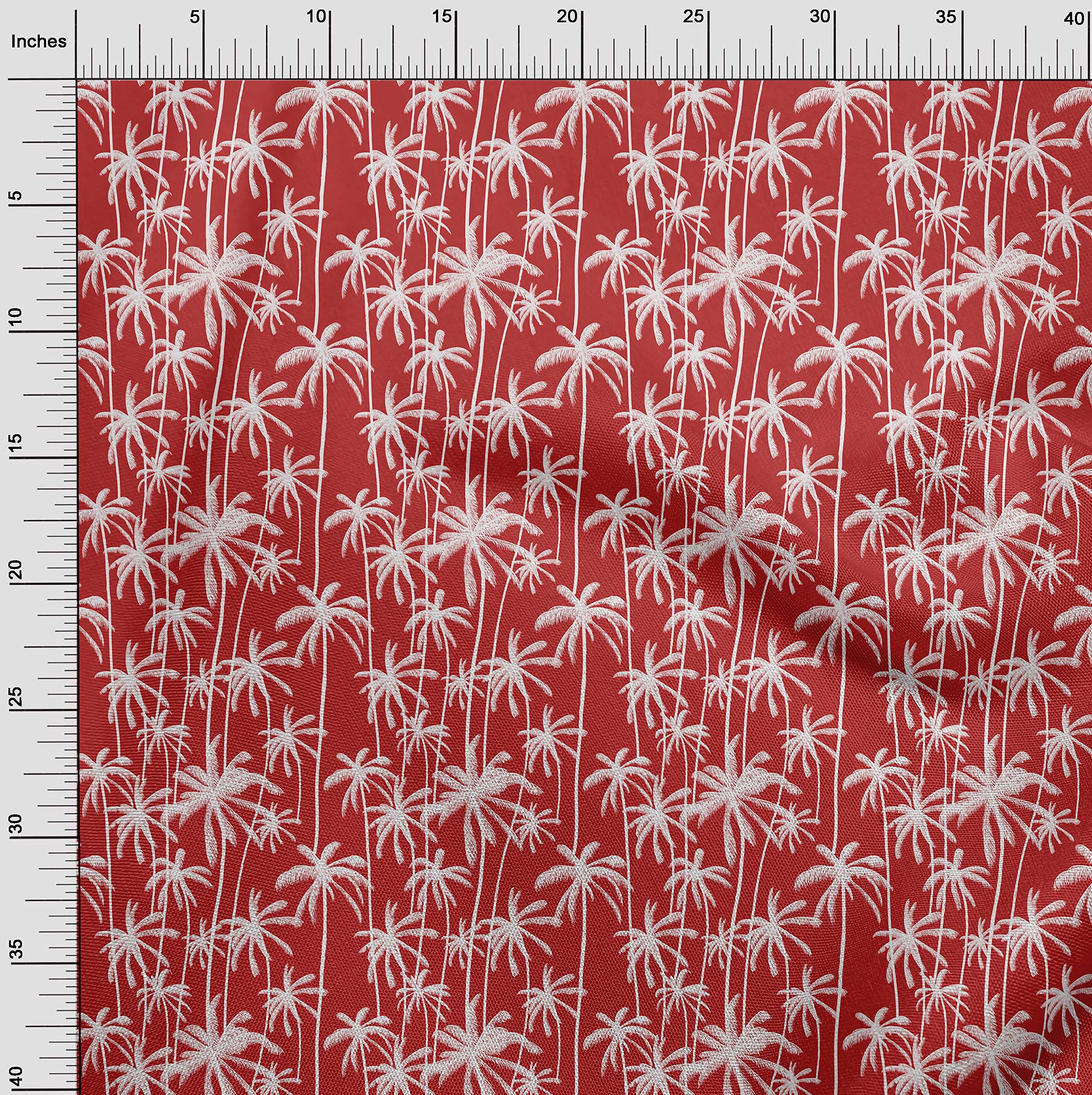 oneOone Viscose Jersey Red Fabric with Tropical Tree Print - 60 Inch Wide DIY Sewing Material for Dresses, Shirts & Home Decor Projects