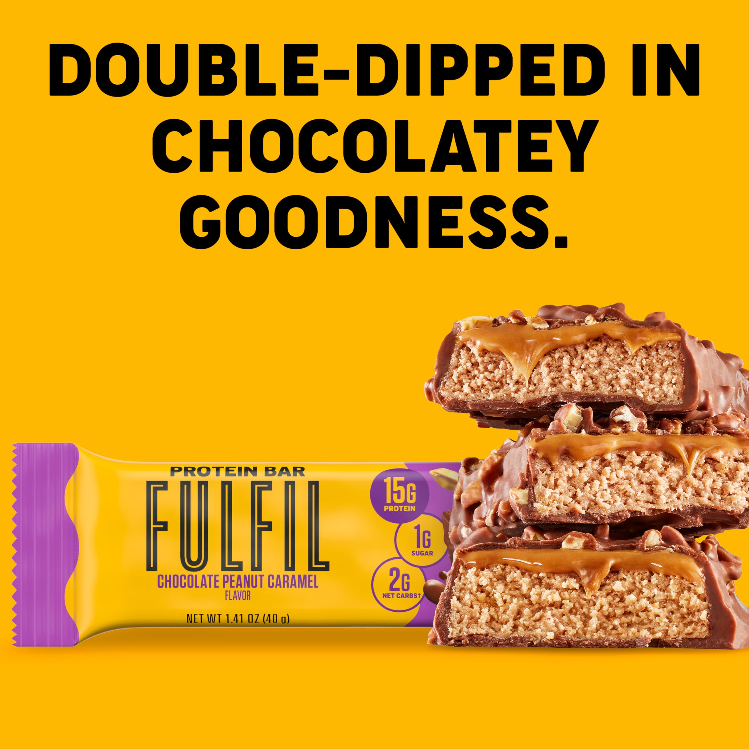 FULFIL High Protein Snack Bars - Chocolate Peanut Caramel Flavor, 15g Protein per Bar, Gluten Free, Keto Friendly (Pack of 12) | Perfect for Workout Recovery, Office Snacks & On-the-Go Energy Boost