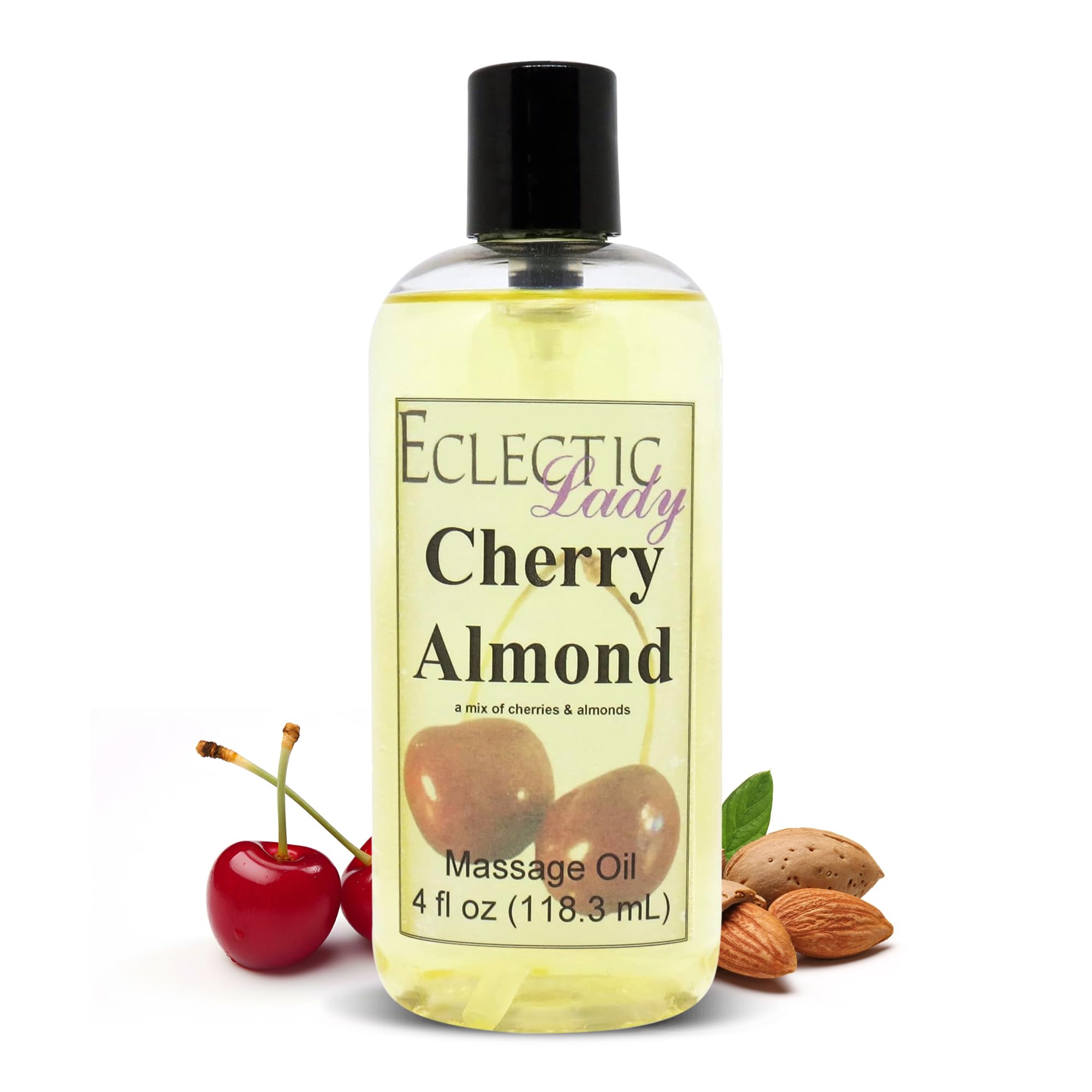 Cherry Almond Massage Oil 4oz - Natural Blend with Sweet Almond & Jojoba Oil | Preservative-Free Aromatherapy Oil for Relaxation & Stress Relief | Perfect for Couples Massage, Spa Nights & Self-Care Routines