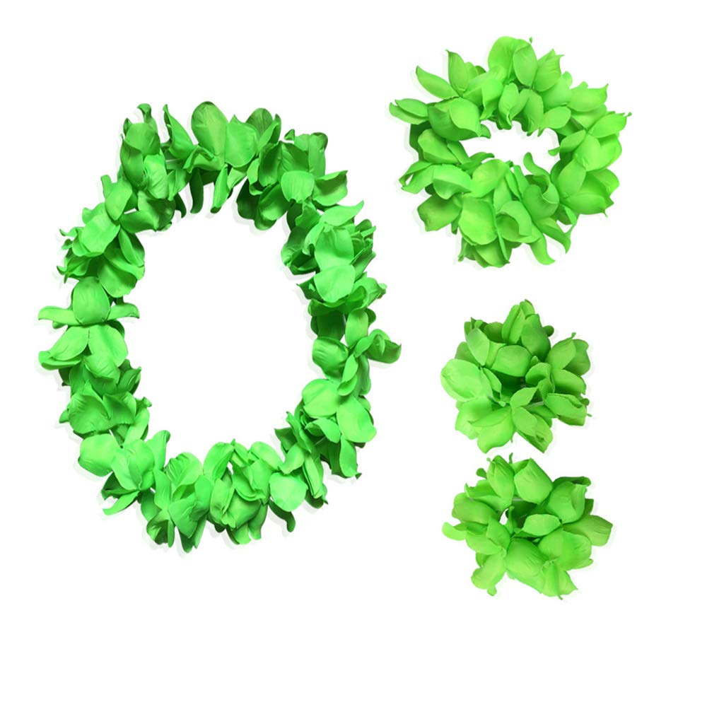 Hawaiian Leis Luau Flower Set - Jumbo Tropical Necklace, Bracelets & Headband for Summer Beach Parties, Birthday Favors & Luau Decorations (Green) | Perfect for Luau Theme Parties, Hawaiian Weddings & Tropical Events
