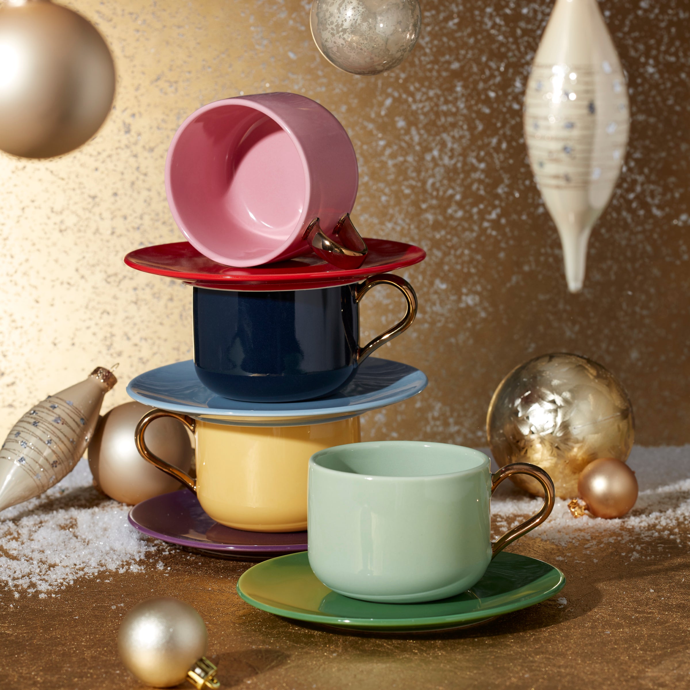 Make It Pop 8 Piece Cup & Saucer Set - Elegant Porcelain Tea Cups with Saucers for Afternoon Tea, Coffee, and Home Decor