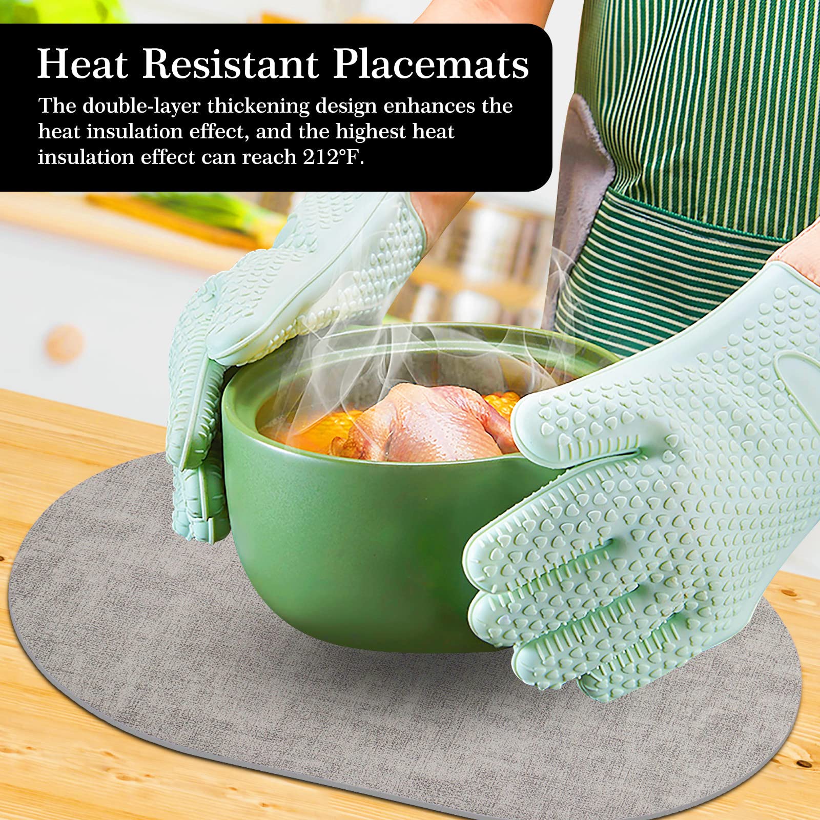 ANUNU Set of 6 Double-Sided Faux Leather Placemats - Heat Resistant, Waterproof, Non-Slip Dining Table Mats for Kitchen & Restaurant Use (Grey) - Perfect for Everyday Meals, Dinner Parties & Holiday Gatherings